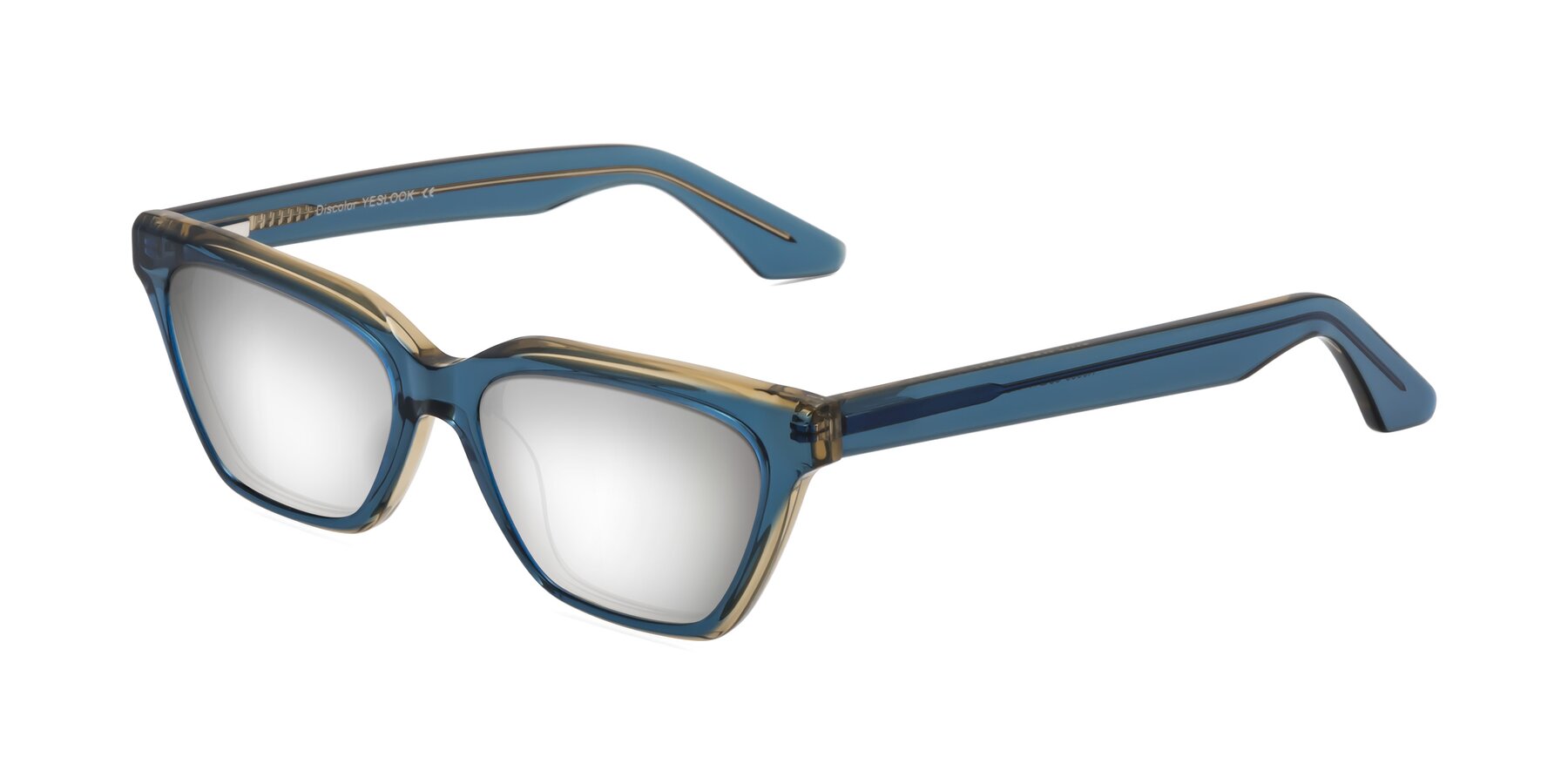 Angle of Discolor in Blue-Champagne with Silver Mirrored Lenses