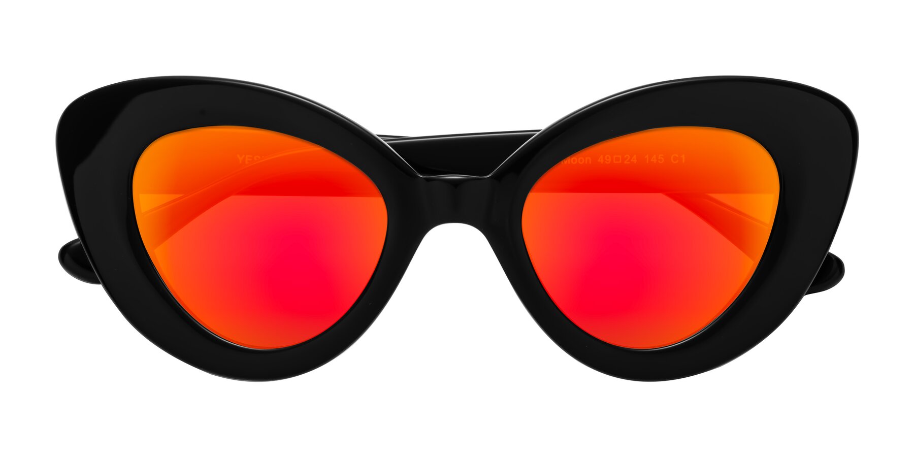 Folded Front of Moon in Black with Red Gold Mirrored Lenses