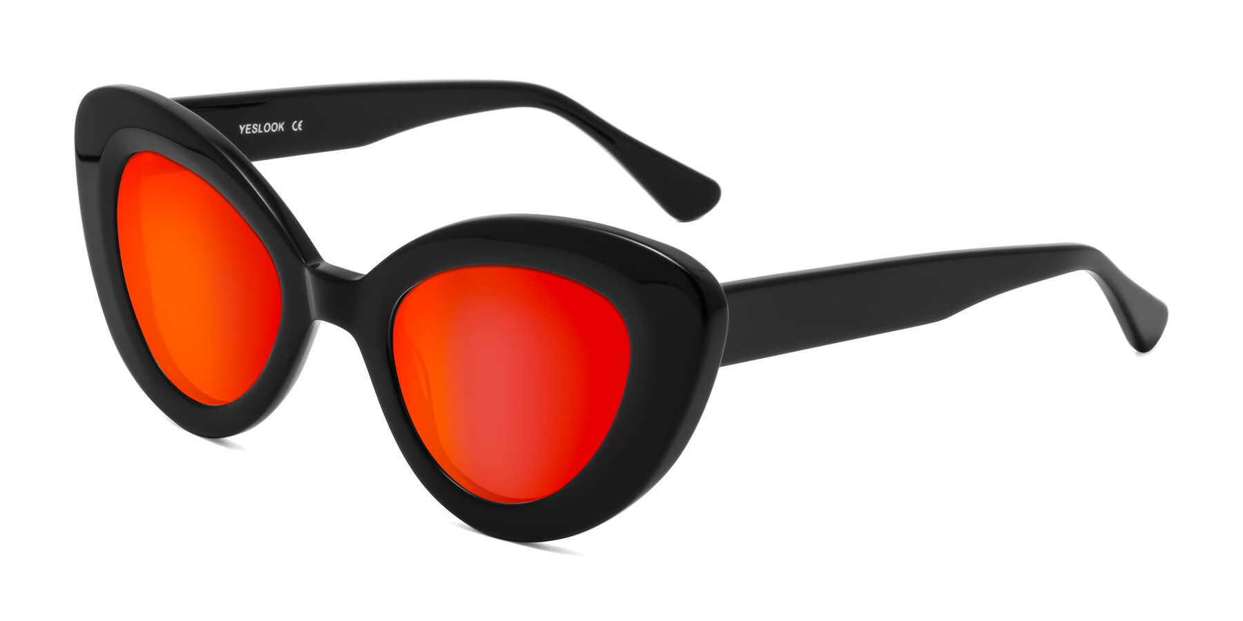 Angle of Moon in Black with Red Gold Mirrored Lenses