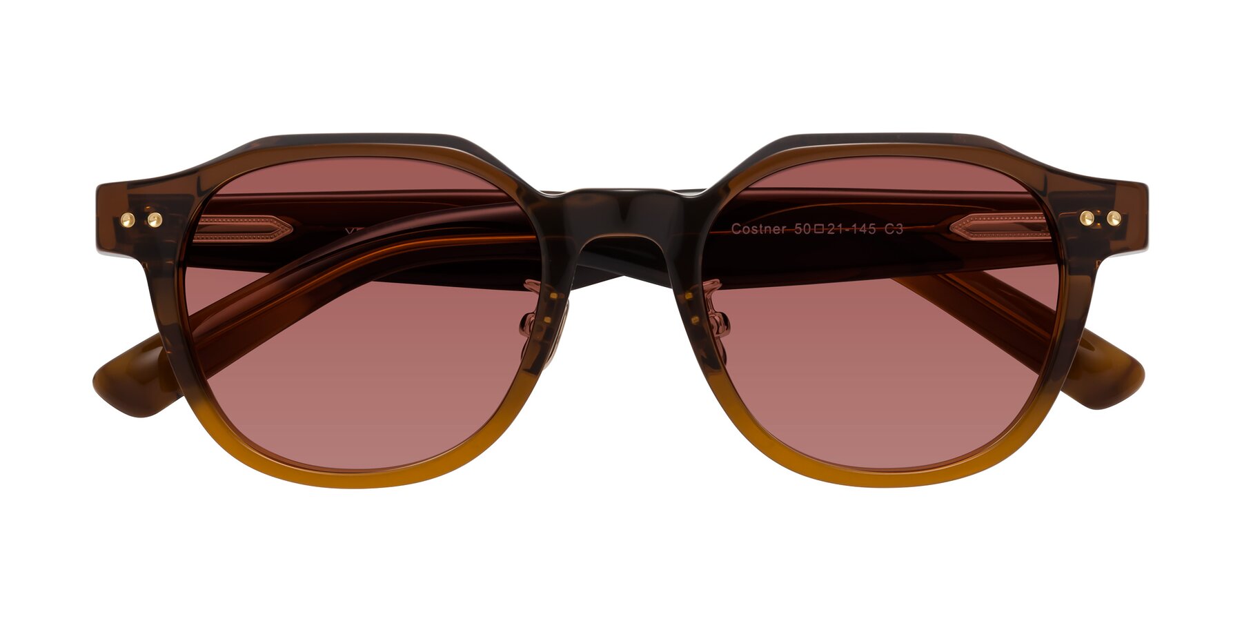 Folded Front of Costner in Gradient Brown with Garnet Tinted Lenses