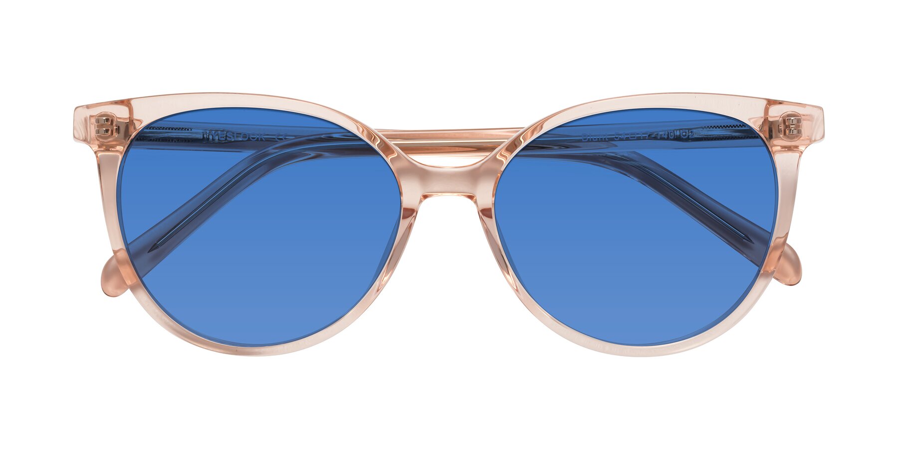 Folded Front of Blunt in Clear Peach with Blue Tinted Lenses