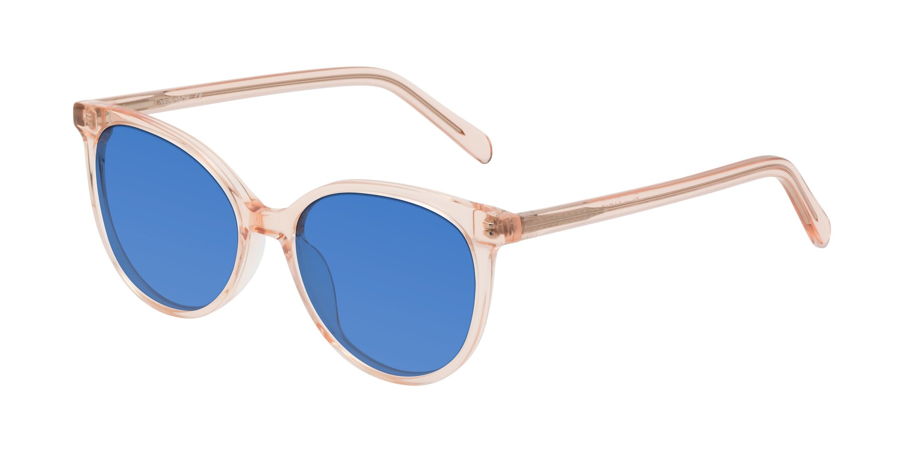Angle of Blunt in Clear Peach with Blue Tinted Lenses