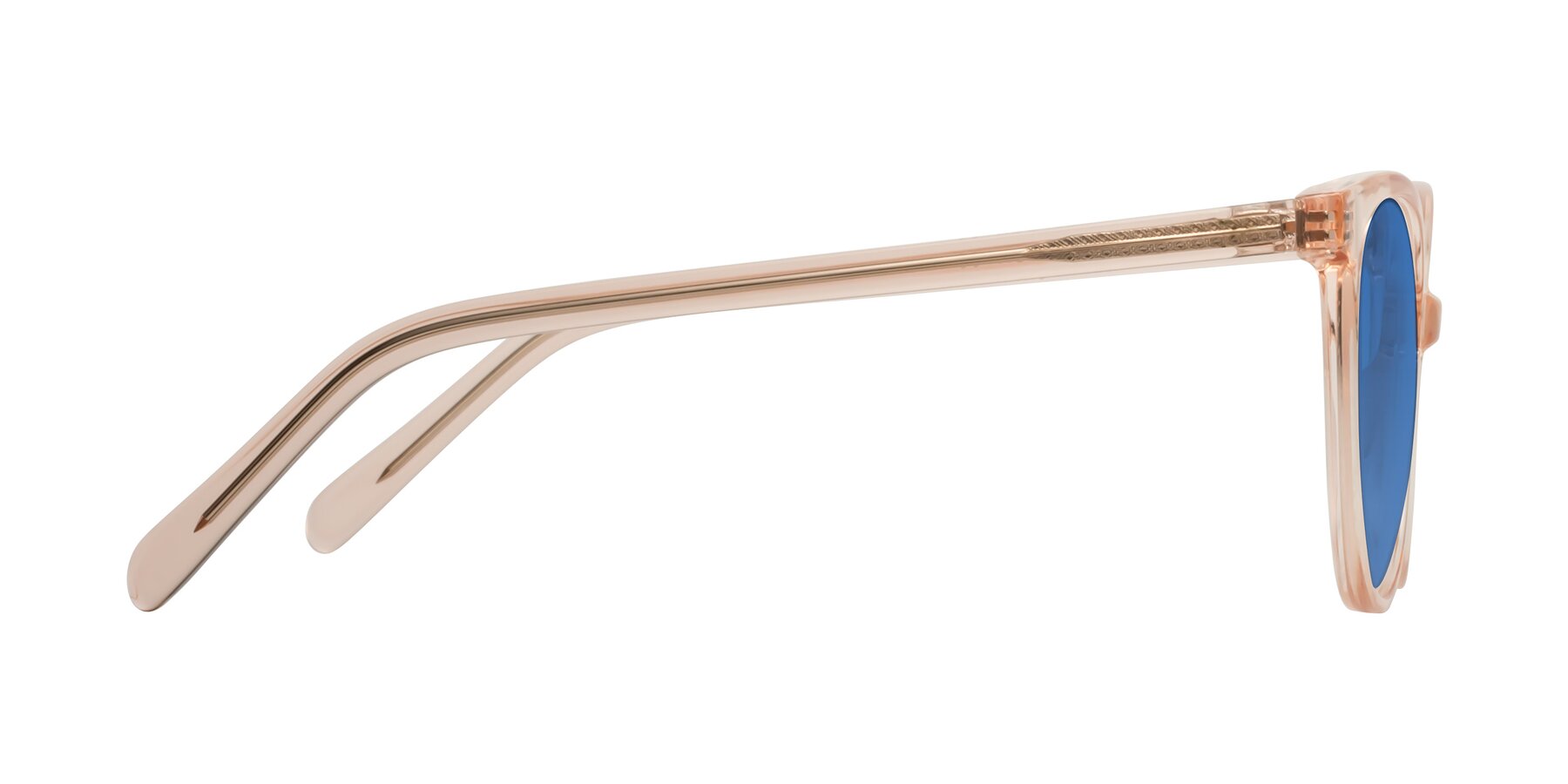 Side of Blunt in Clear Peach with Blue Tinted Lenses
