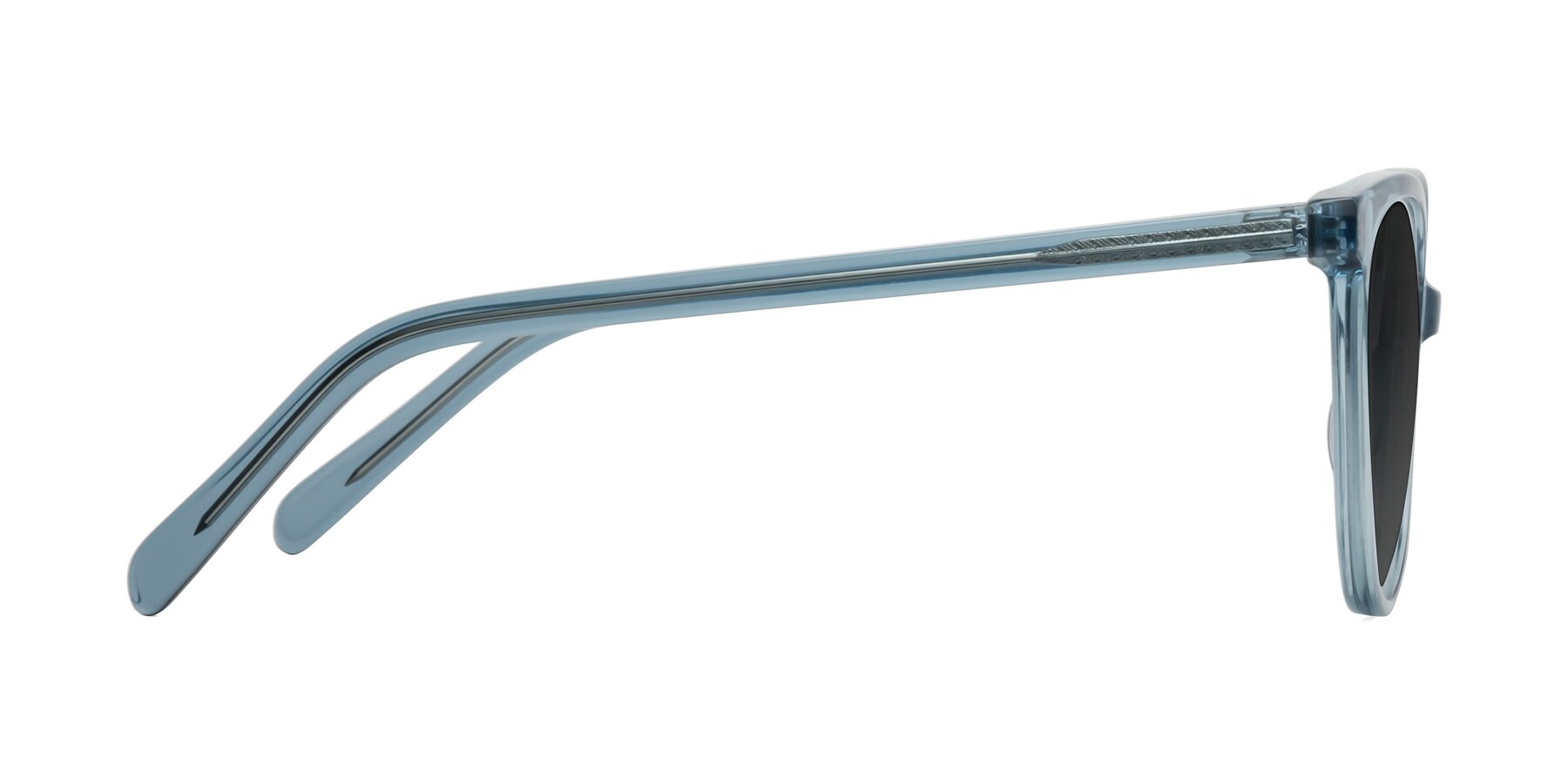 Side of Blunt in Water Blue with Gray Tinted Lenses