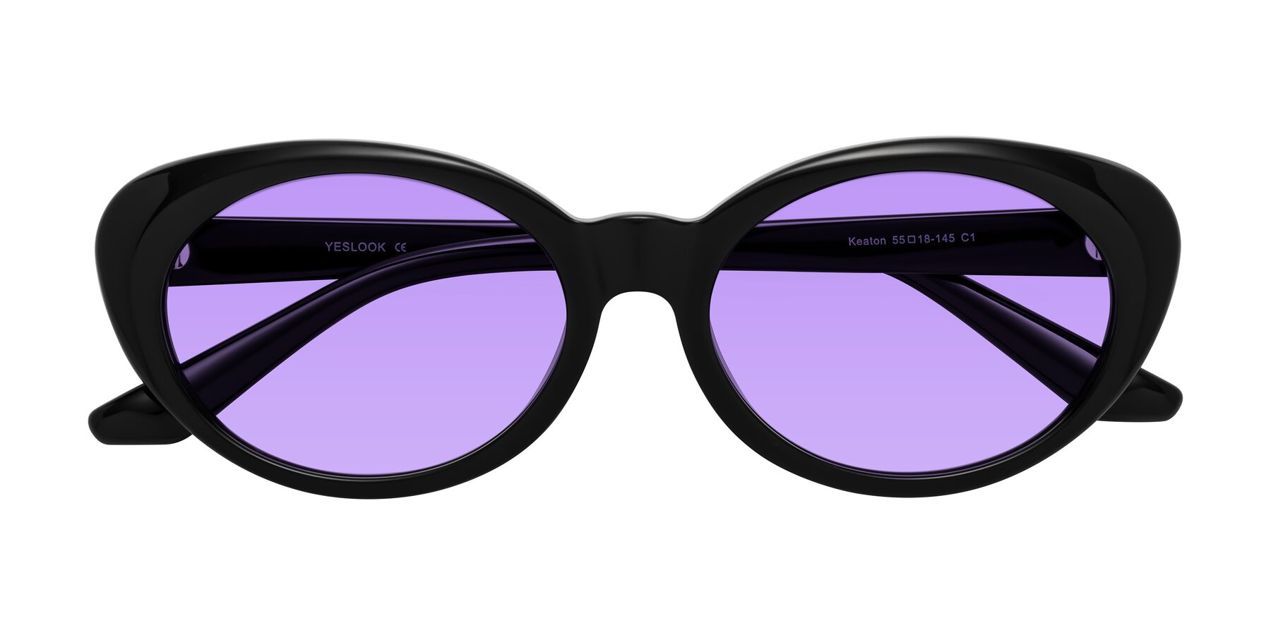 Folded Front of Keaton in Black with Medium Purple Tinted Lenses
