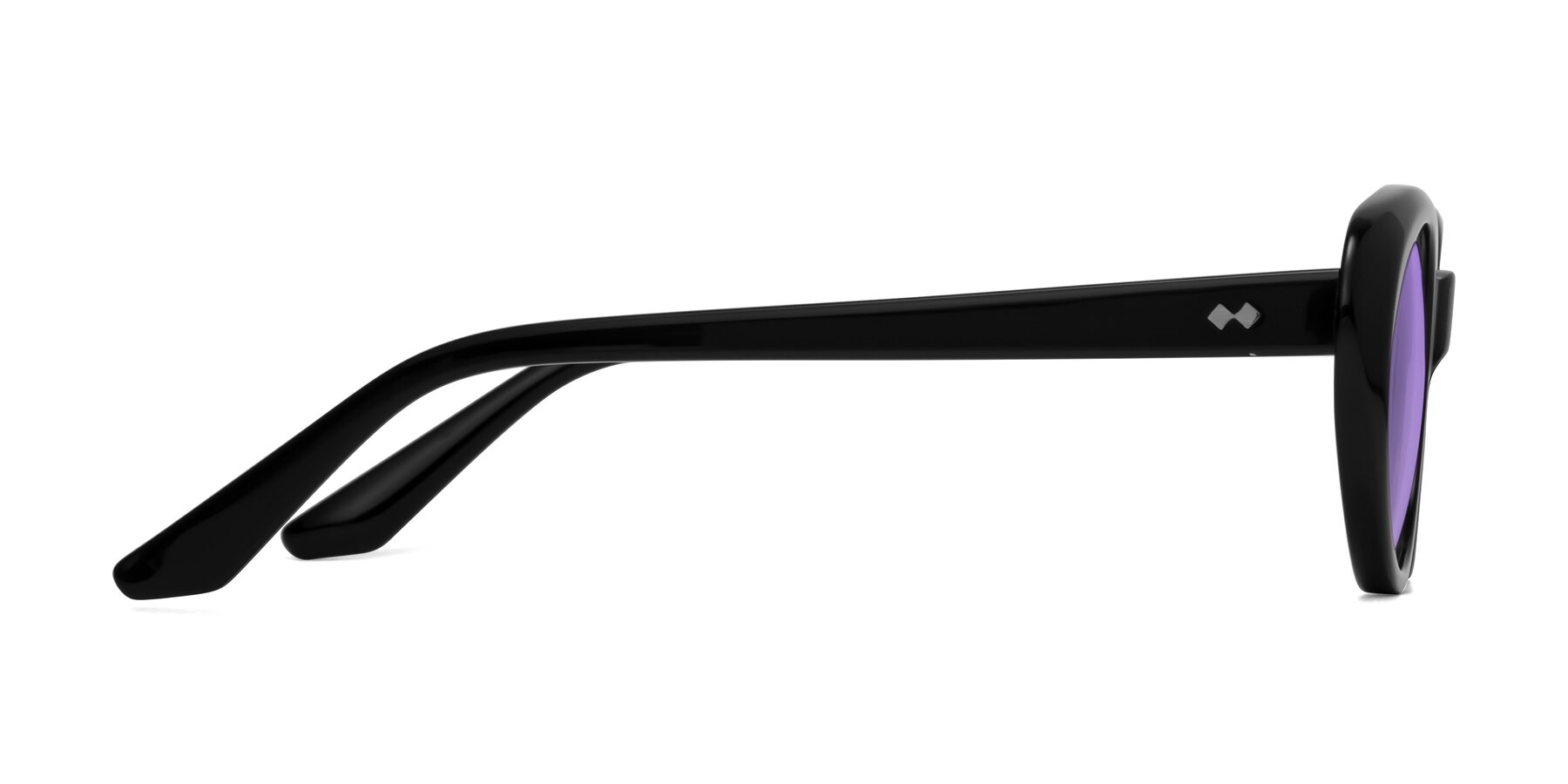 Side of Keaton in Black with Medium Purple Tinted Lenses