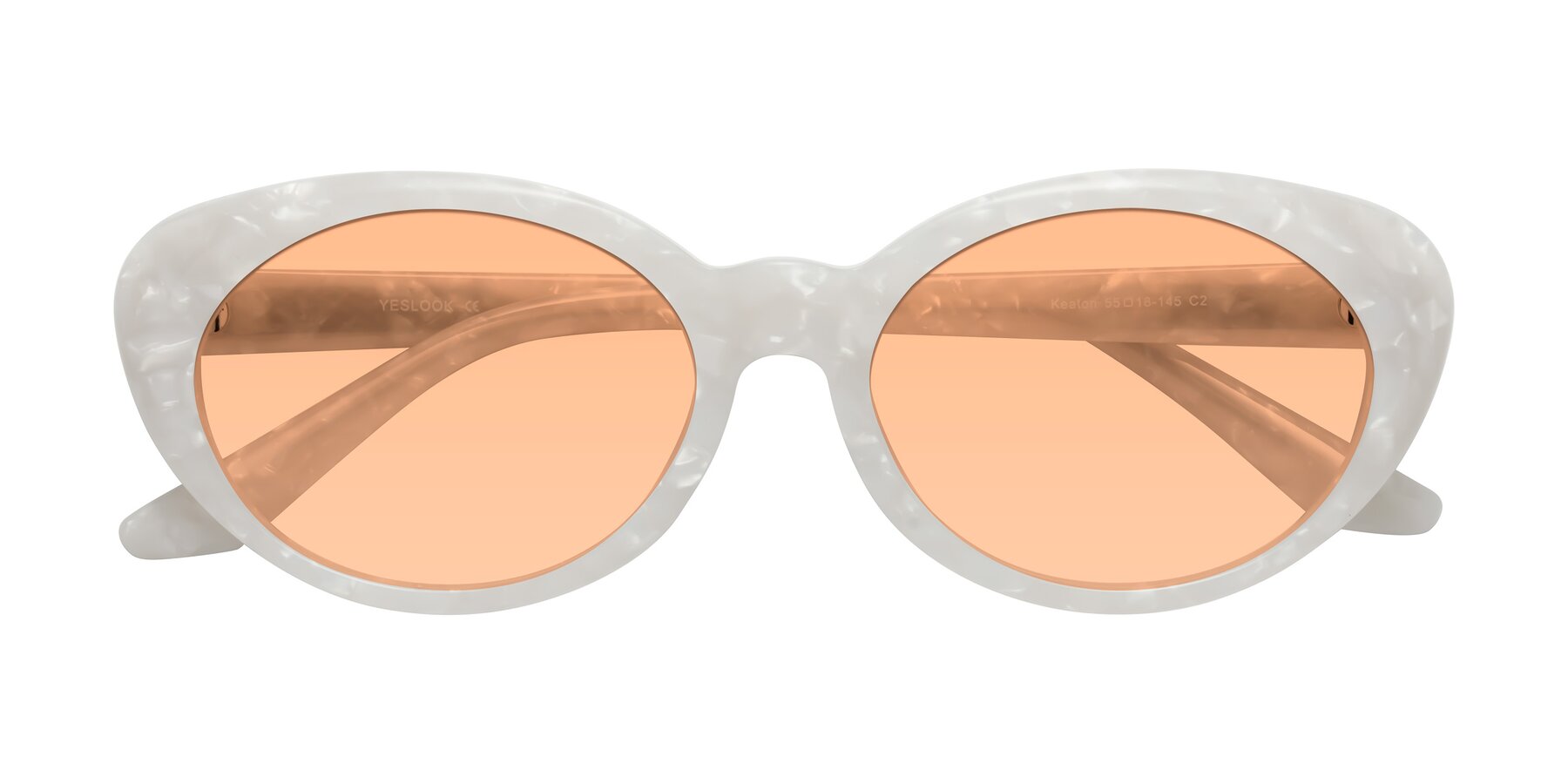 Folded Front of Keaton in Mother-of-pearl with Light Orange Tinted Lenses
