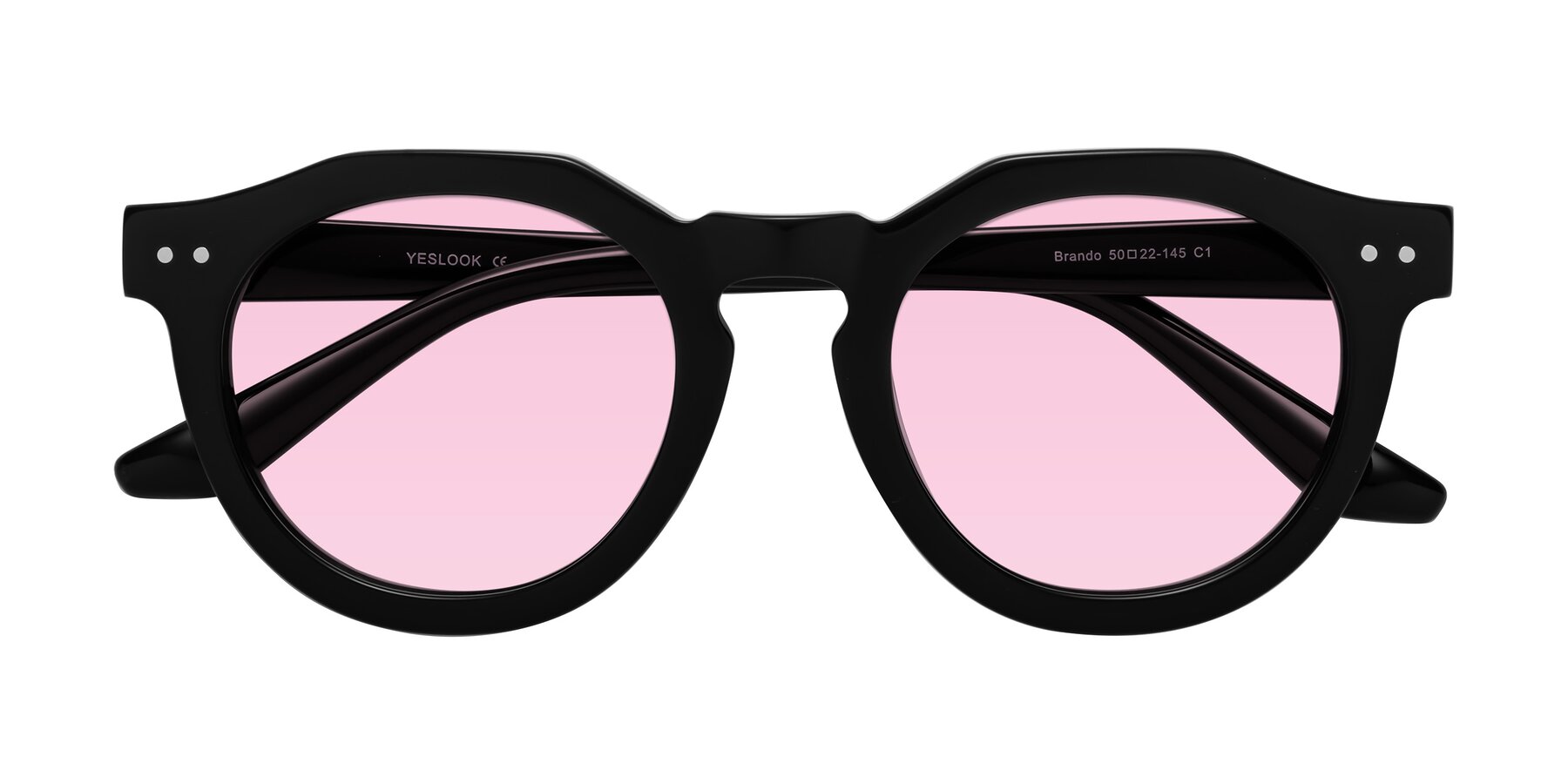Folded Front of Brando in Black with Light Pink Tinted Lenses