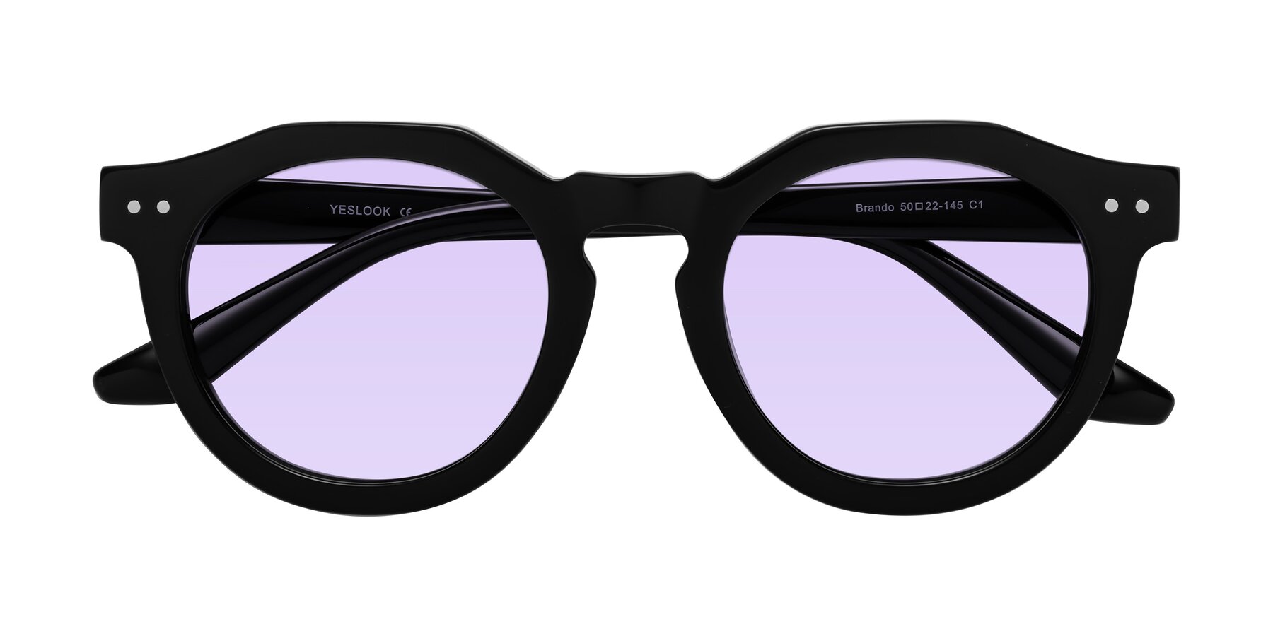 Folded Front of Brando in Black with Light Purple Tinted Lenses