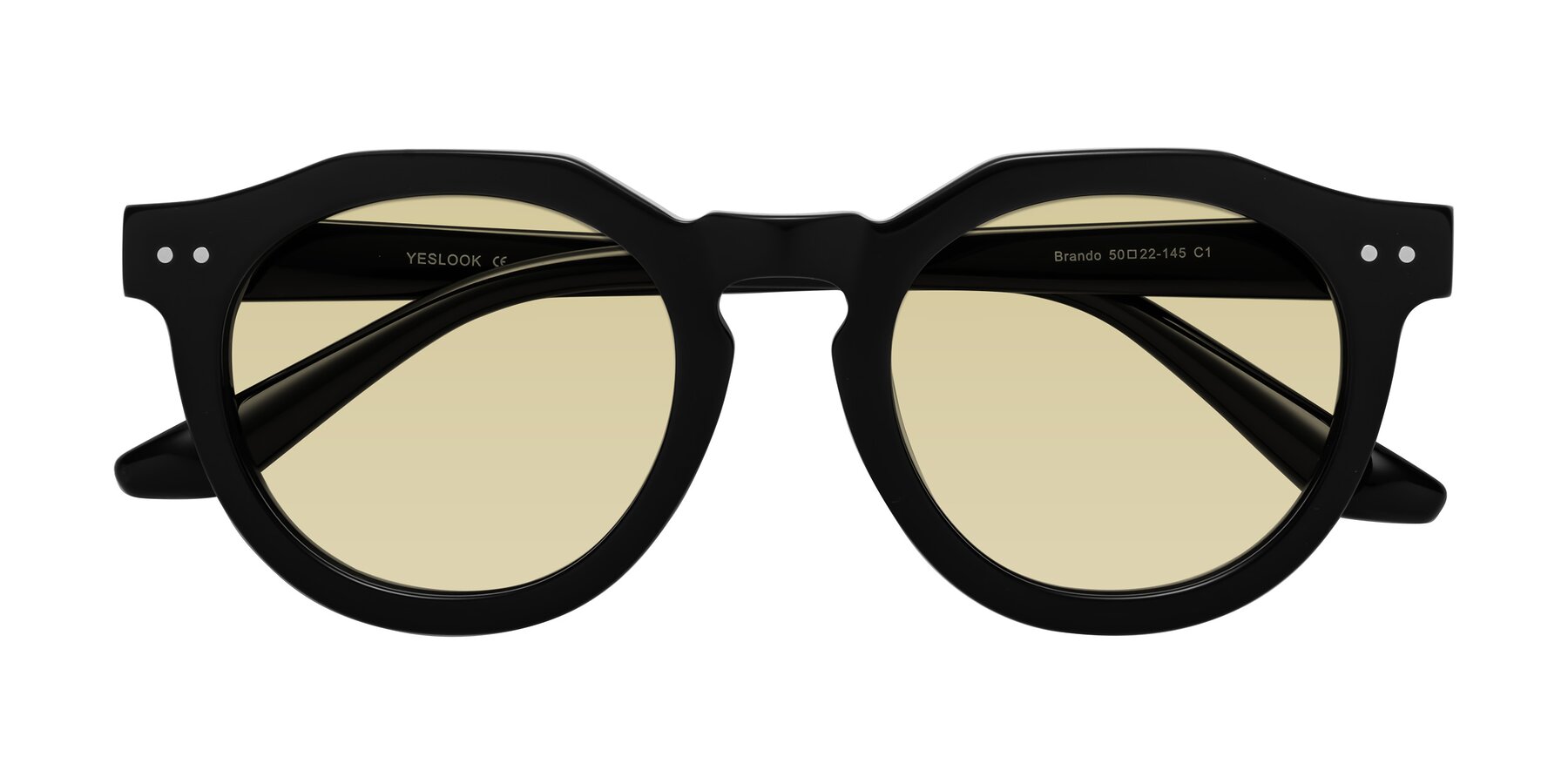 Folded Front of Brando in Black with Light Champagne Tinted Lenses