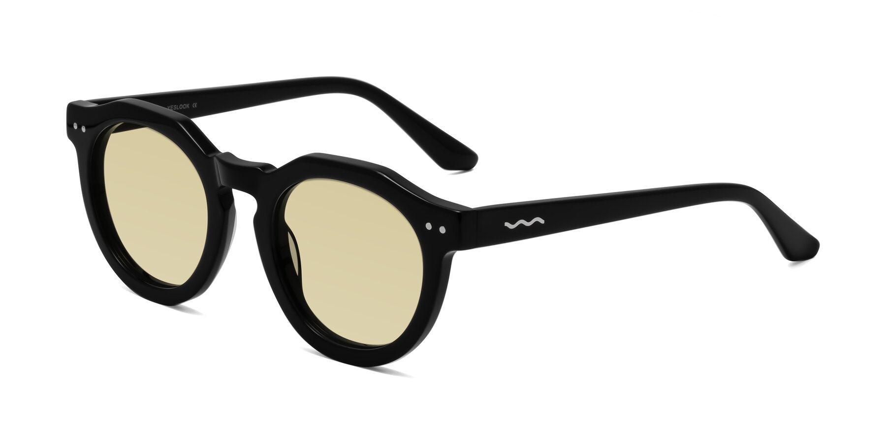 Angle of Brando in Black with Light Champagne Tinted Lenses
