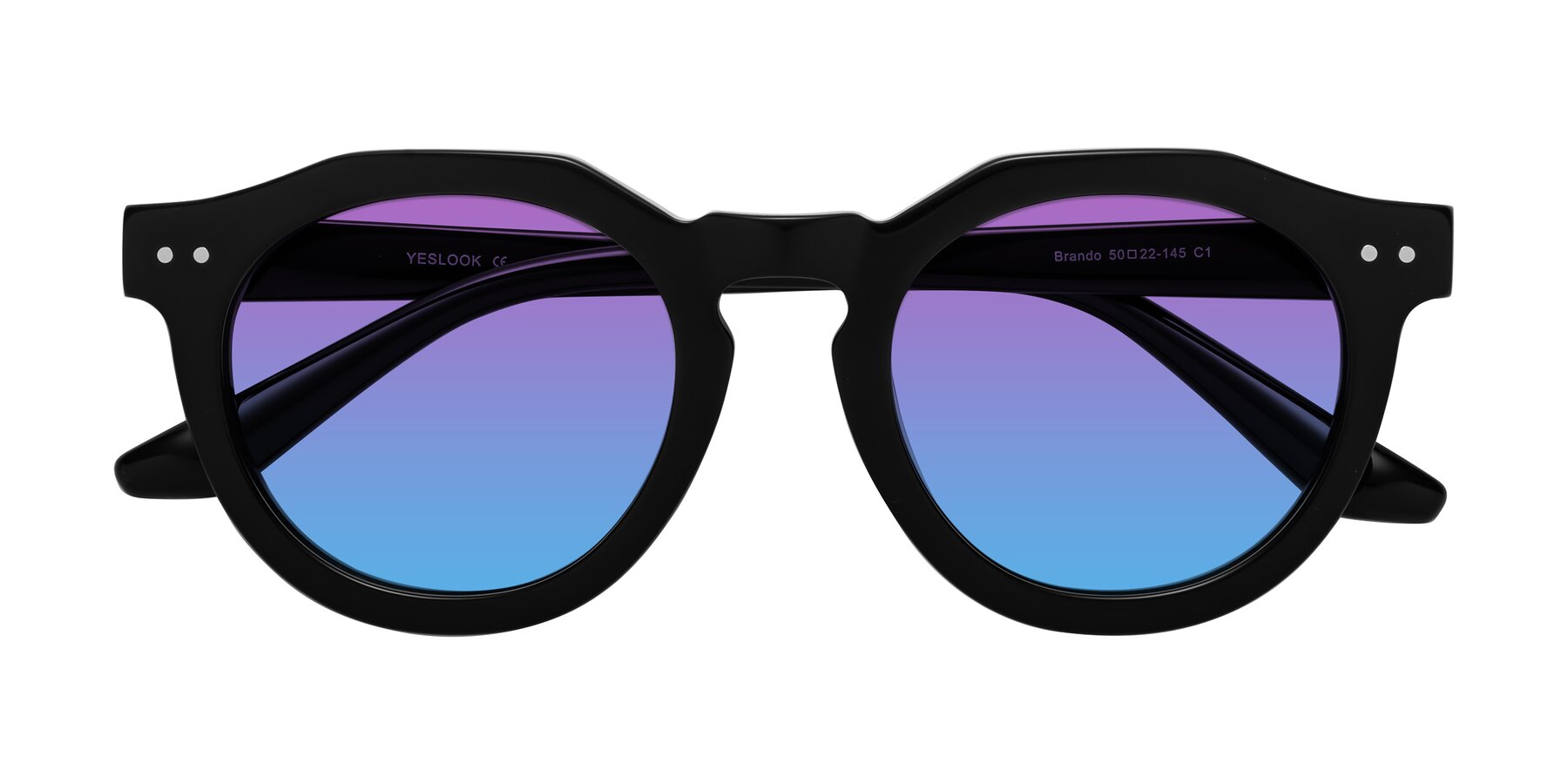 Folded Front of Brando in Black with Purple / Blue Gradient Lenses