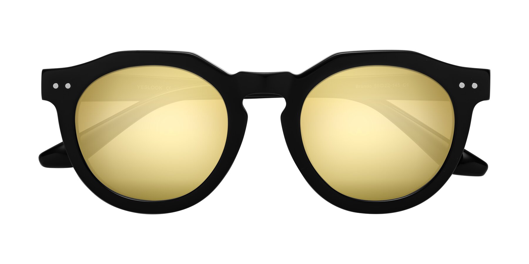 Folded Front of Brando in Black with Gold Mirrored Lenses