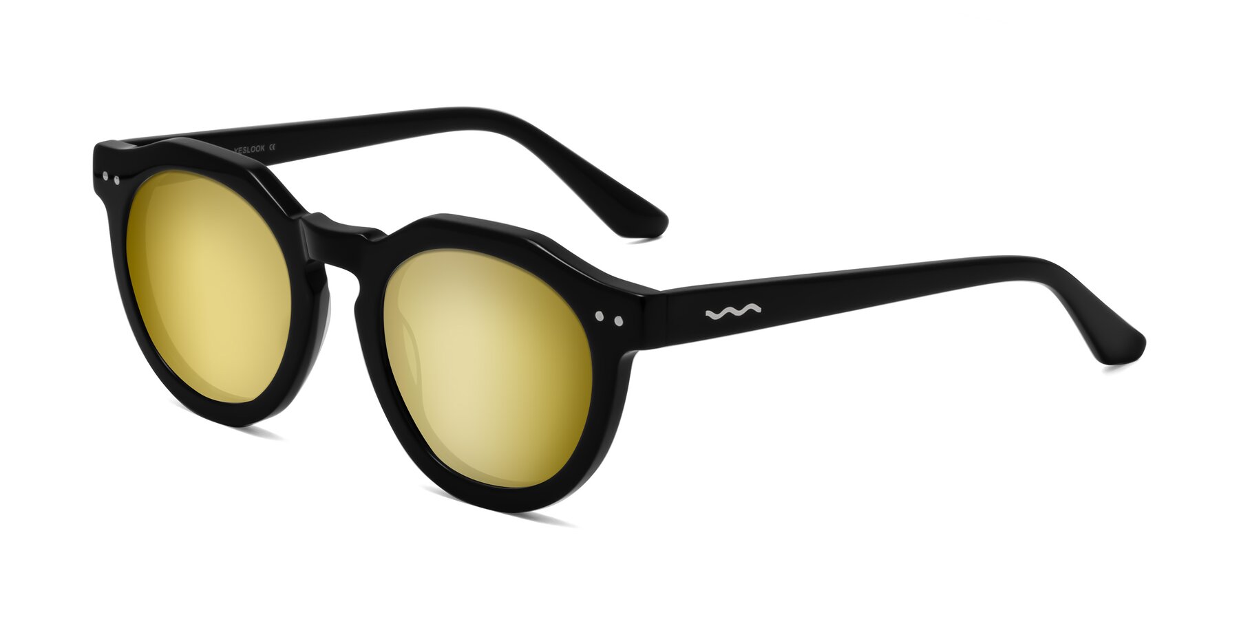 Angle of Brando in Black with Gold Mirrored Lenses