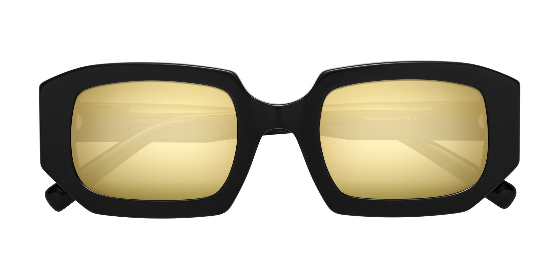 Folded Front of Marlon in Black with Gold Mirrored Lenses