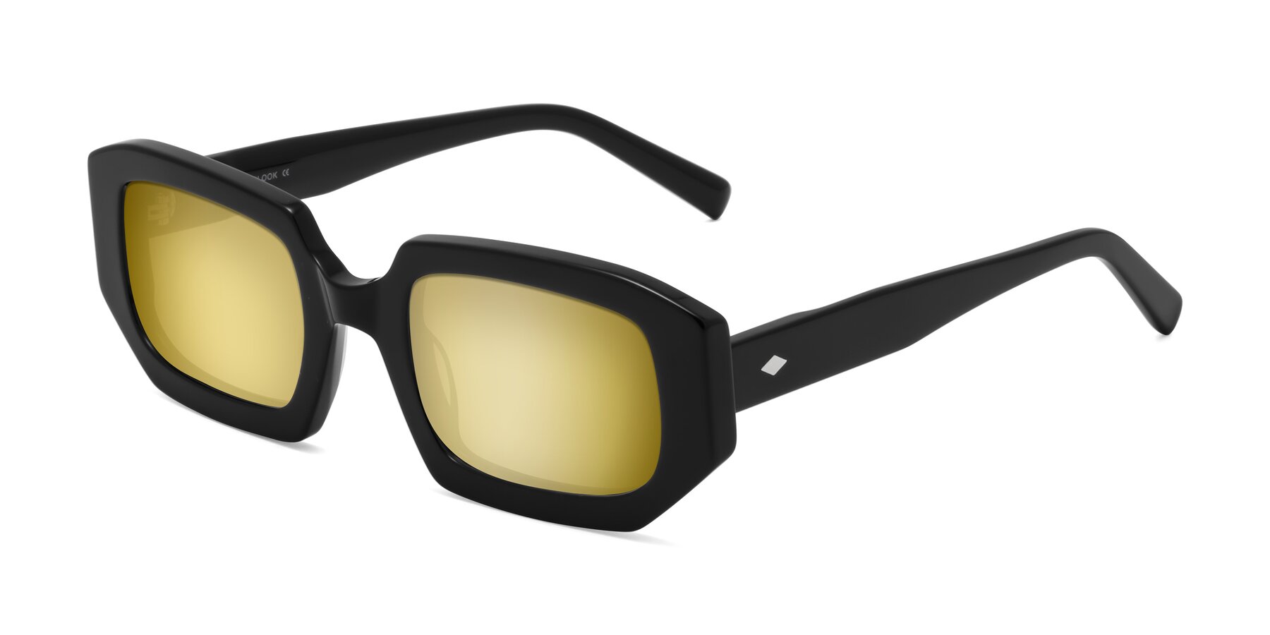 Angle of Marlon in Black with Gold Mirrored Lenses