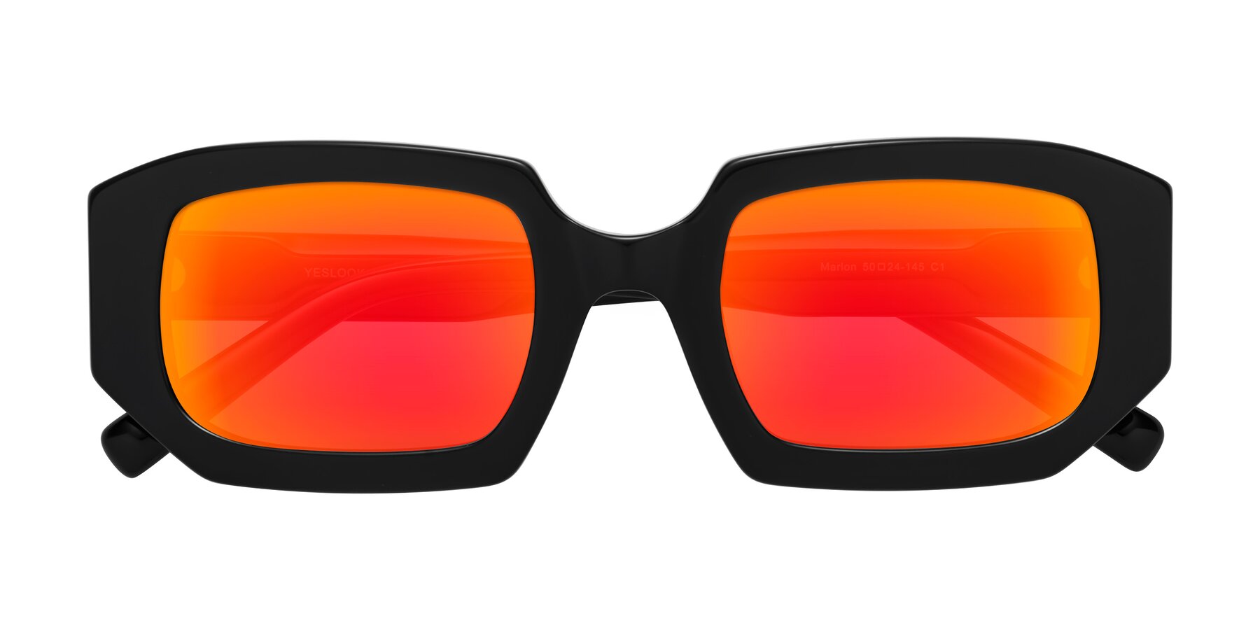 Folded Front of Marlon in Black with Red Gold Mirrored Lenses