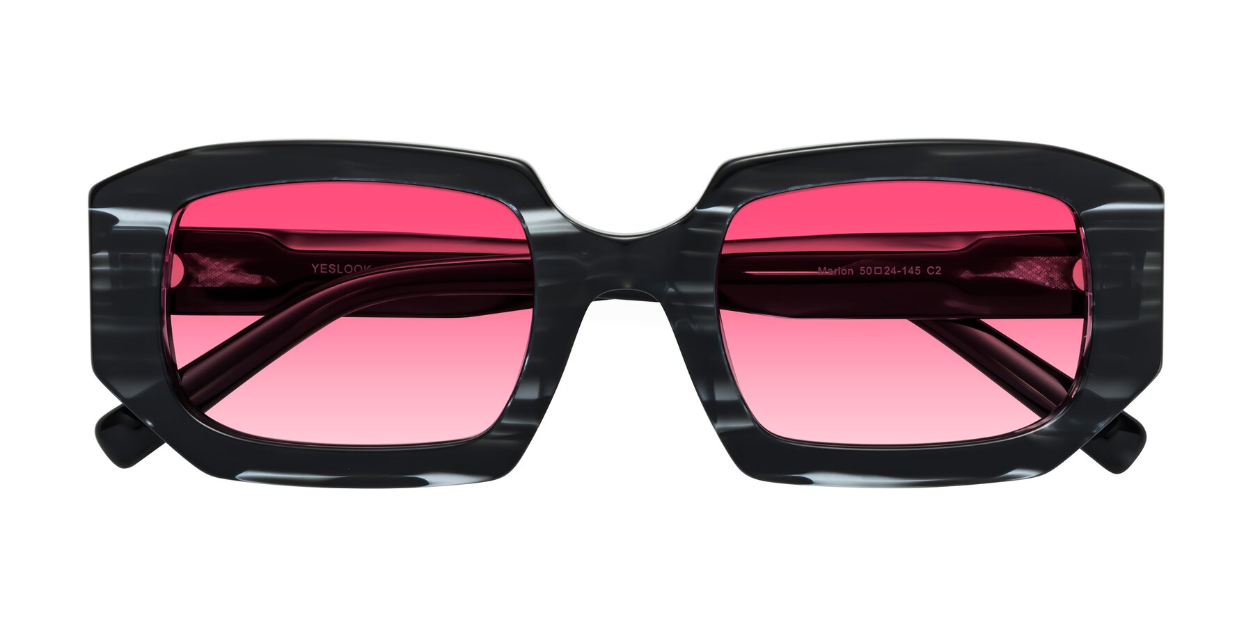Folded Front of Marlon in Black Striped with Pink Gradient Lenses