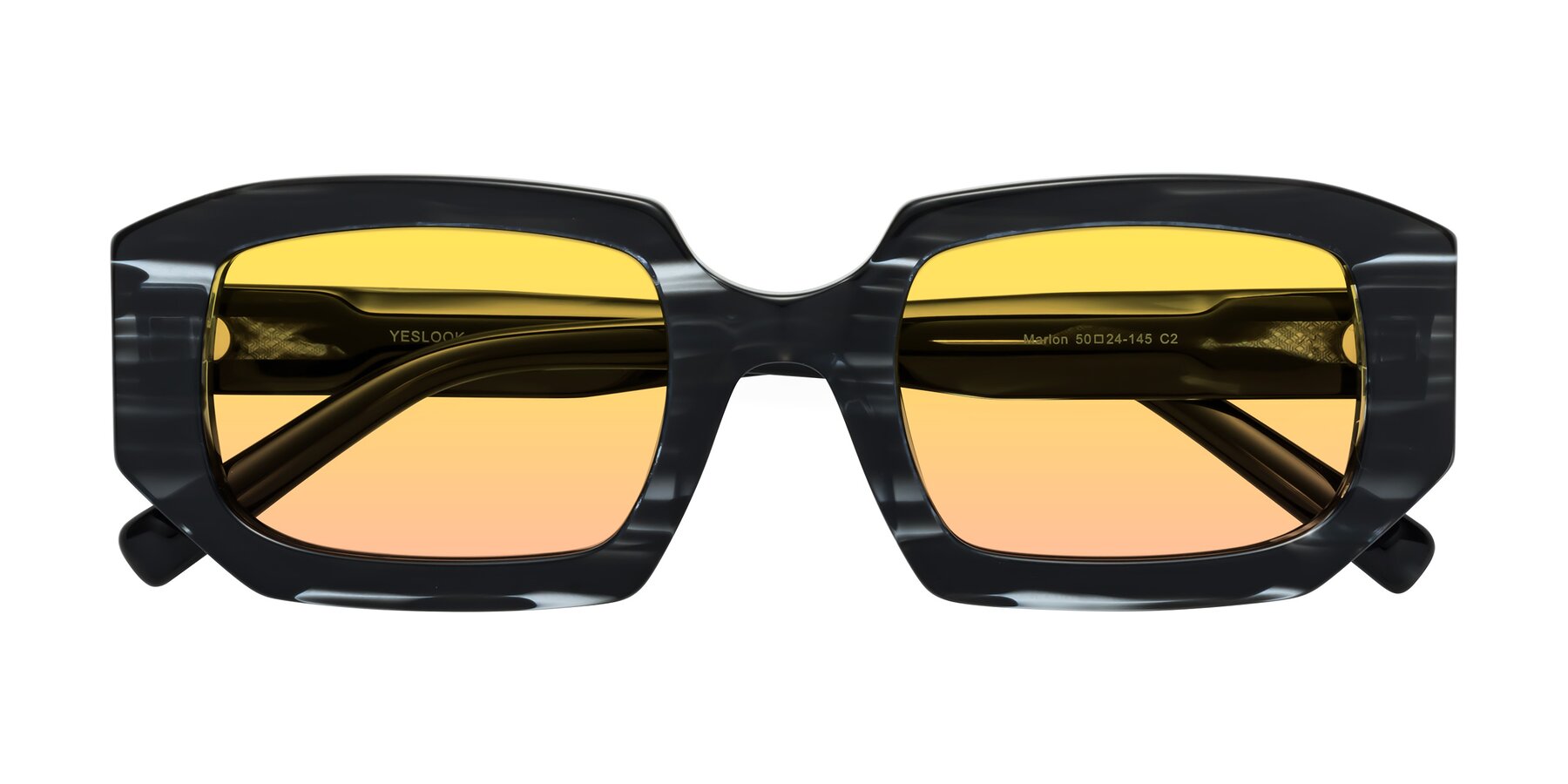 Folded Front of Marlon in Black Striped with Yellow / Pink Gradient Lenses