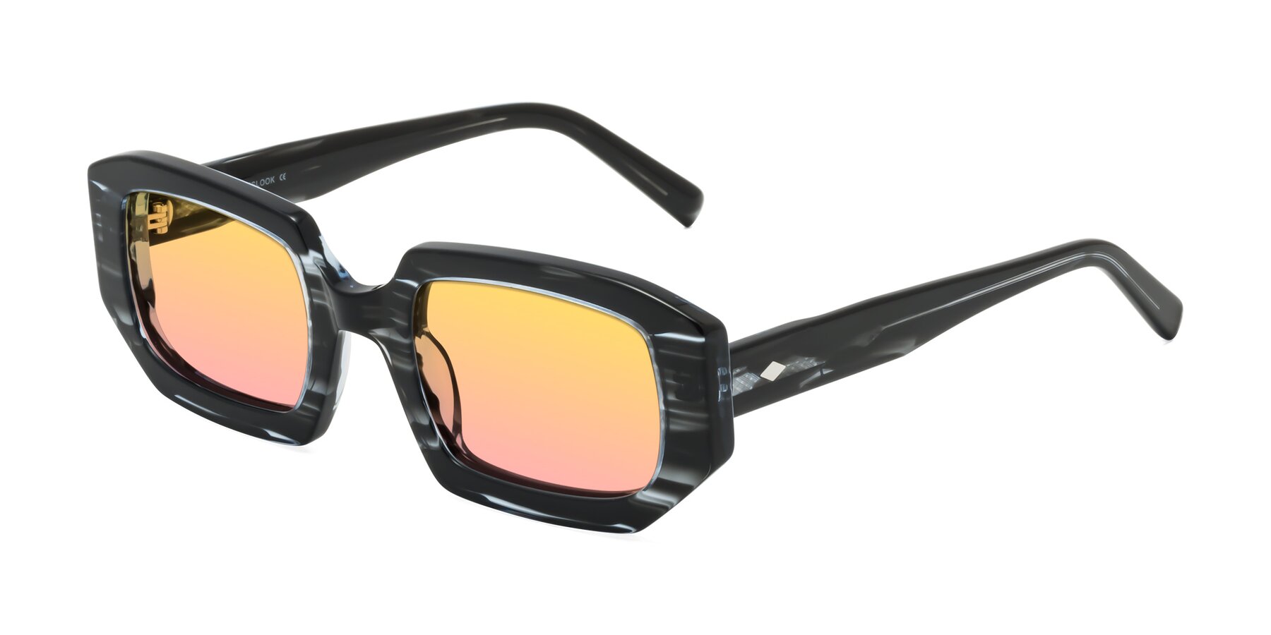 Angle of Marlon in Black Striped with Yellow / Pink Gradient Lenses
