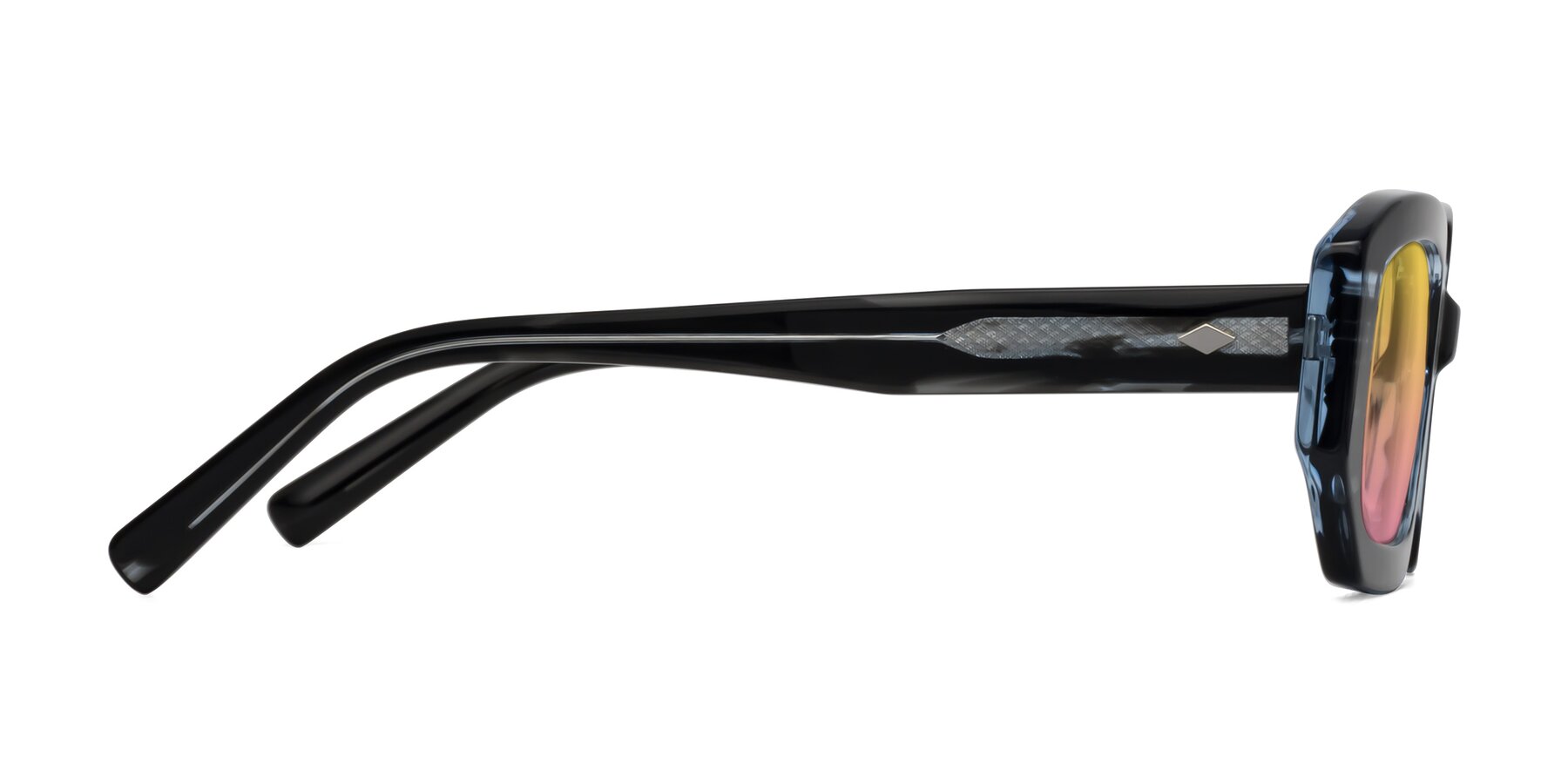 Side of Marlon in Black Striped with Yellow / Pink Gradient Lenses