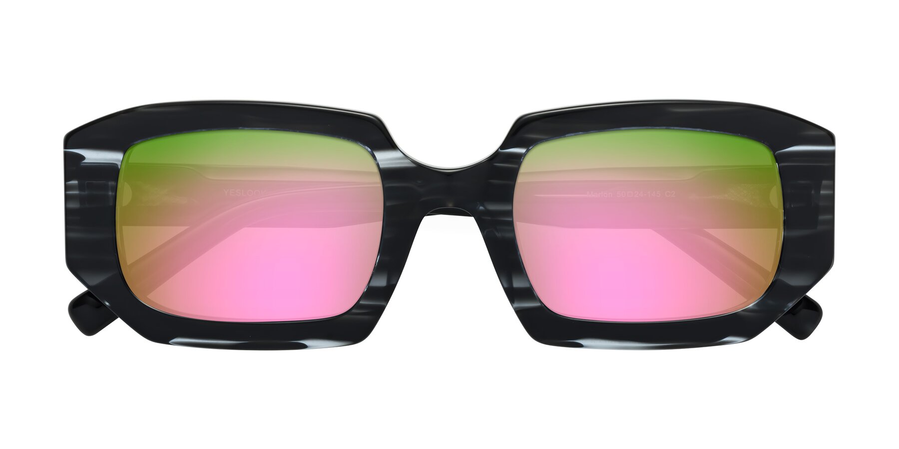 Folded Front of Marlon in Black Striped with Pink Mirrored Lenses