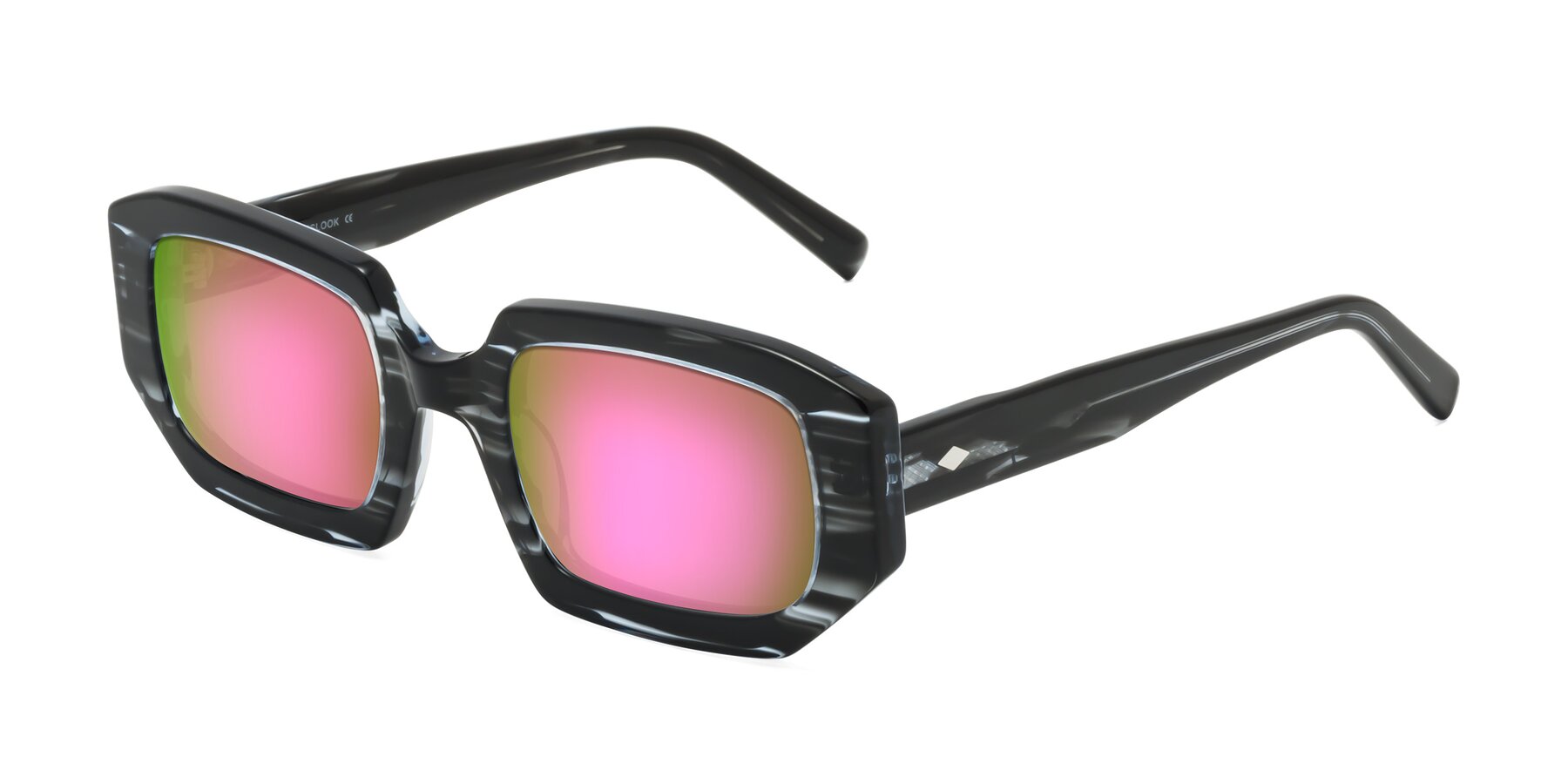 Angle of Marlon in Black Striped with Pink Mirrored Lenses