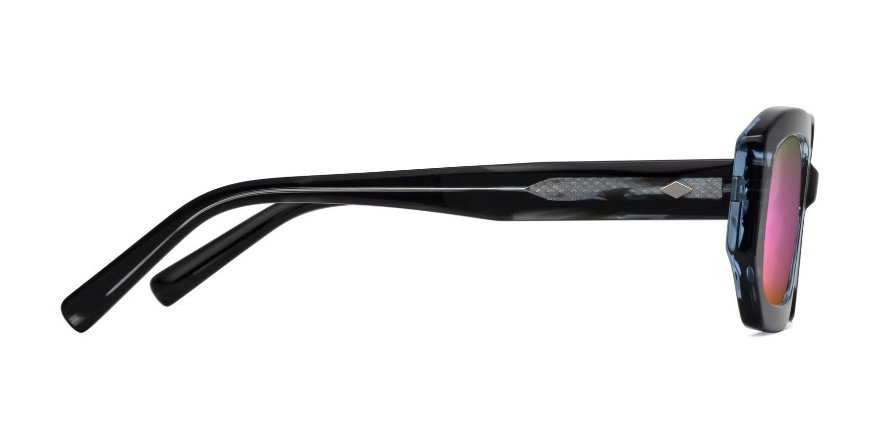 Side of Marlon in Black Striped with Pink Mirrored Lenses