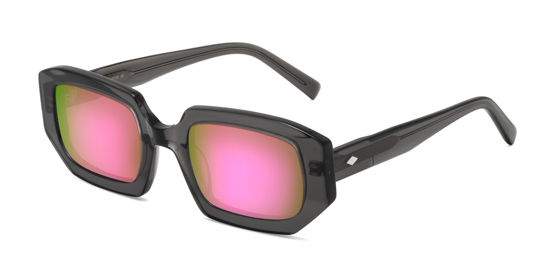 Angle of Marlon in Dark Gray with Pink Mirrored Lenses