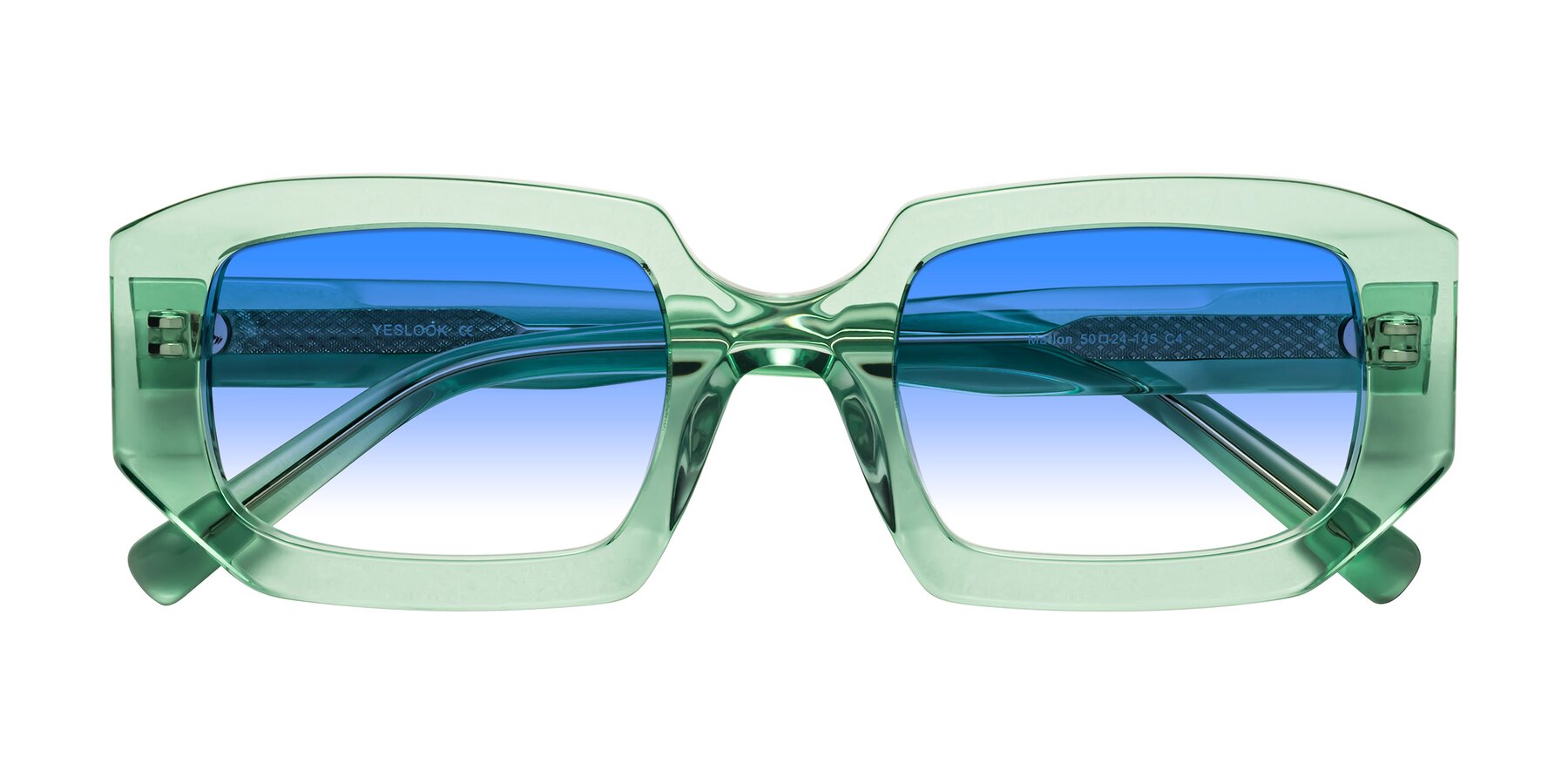 Folded Front of Marlon in Transparent Green with Blue Gradient Lenses