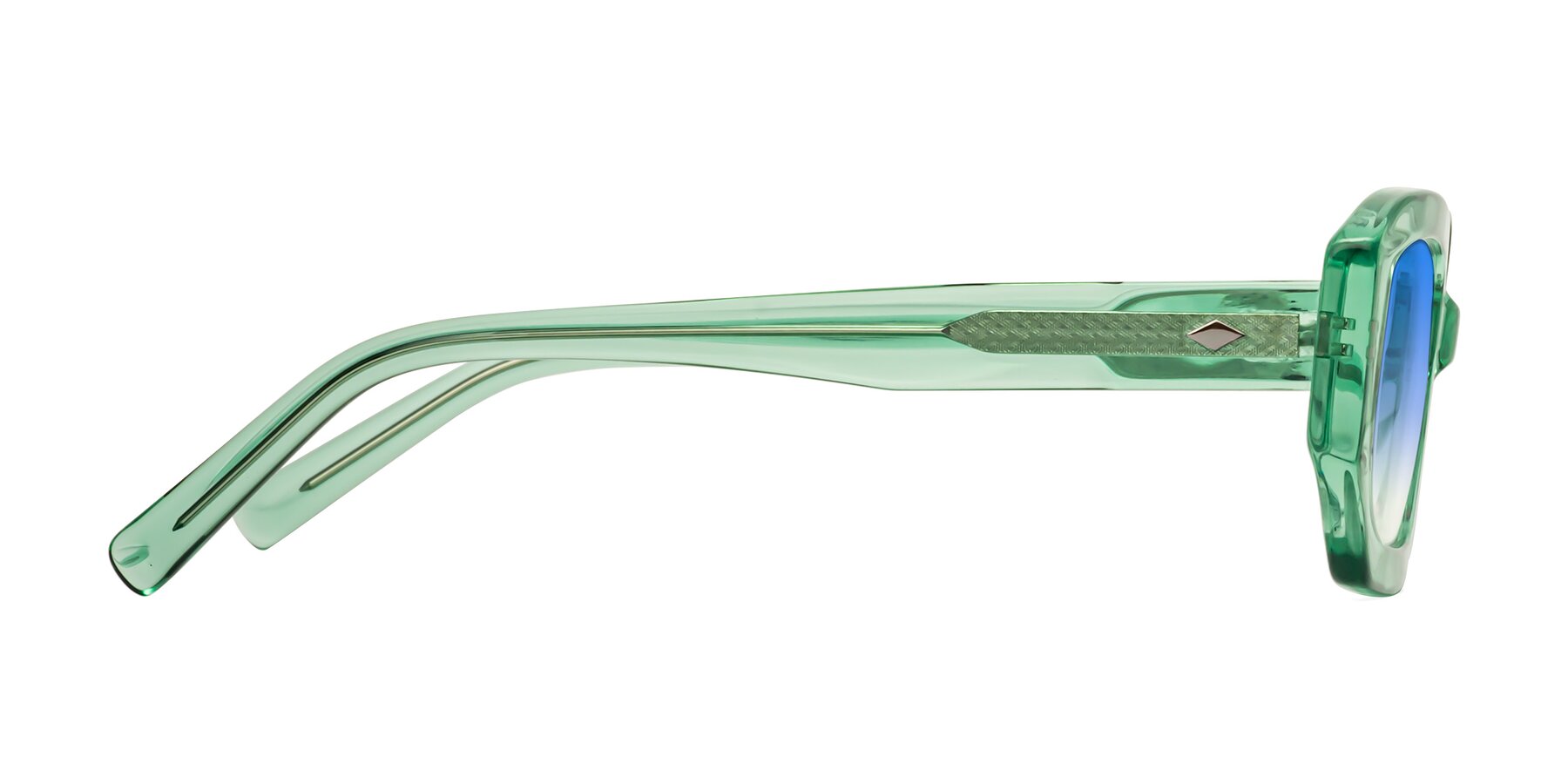 Side of Marlon in Transparent Green with Blue Gradient Lenses
