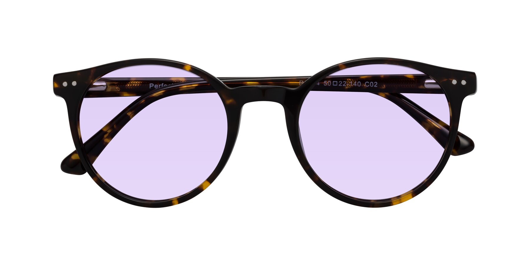 Folded Front of Perfect in Tortoise with Light Purple Tinted Lenses