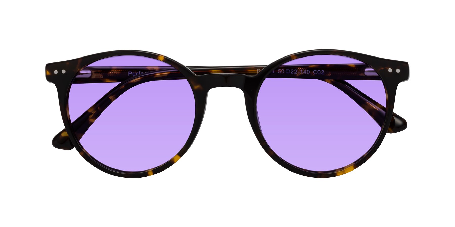 Folded Front of Perfect in Tortoise with Medium Purple Tinted Lenses