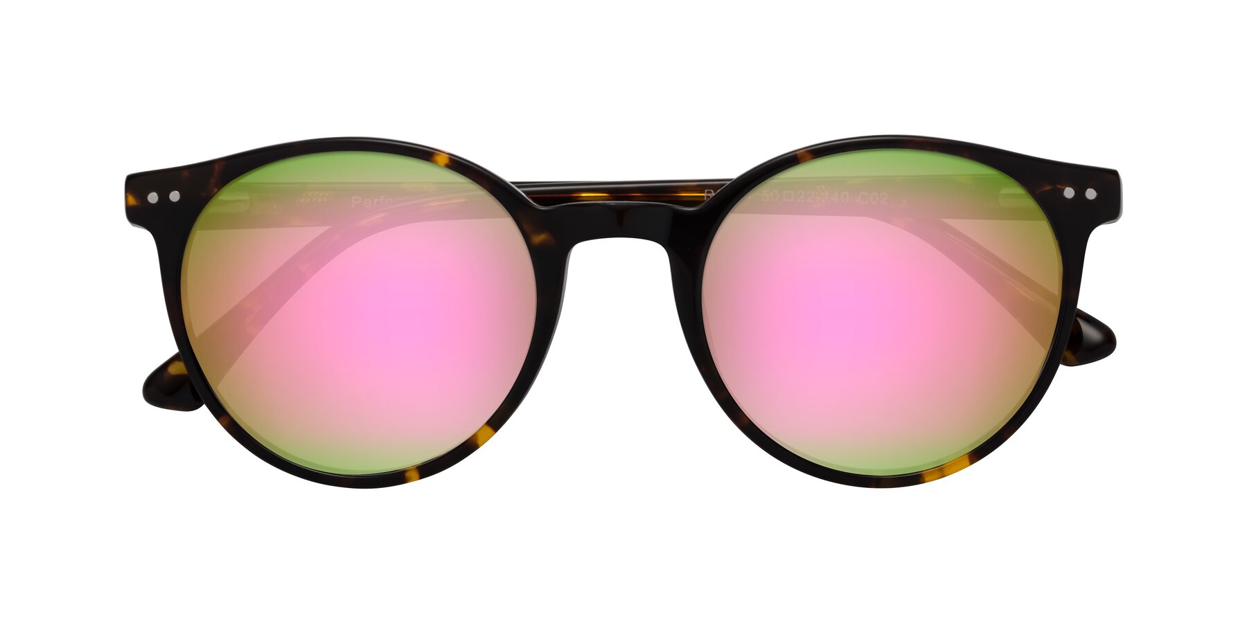 Folded Front of Perfect in Tortoise with Pink Mirrored Lenses
