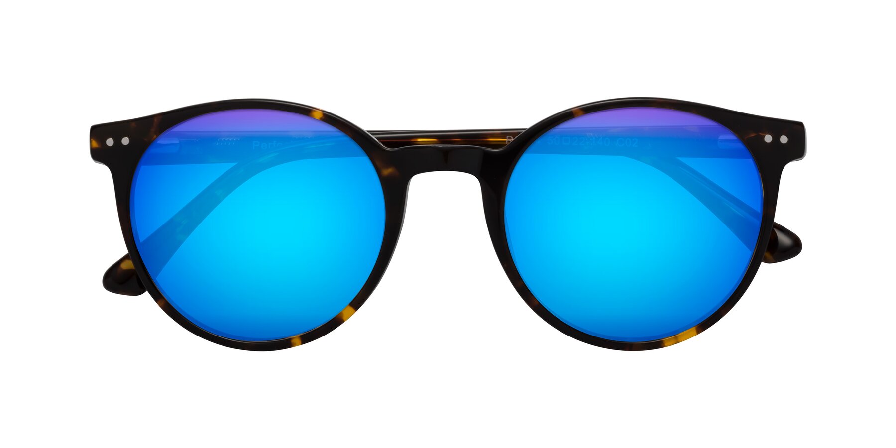 Folded Front of Perfect in Tortoise with Blue Mirrored Lenses