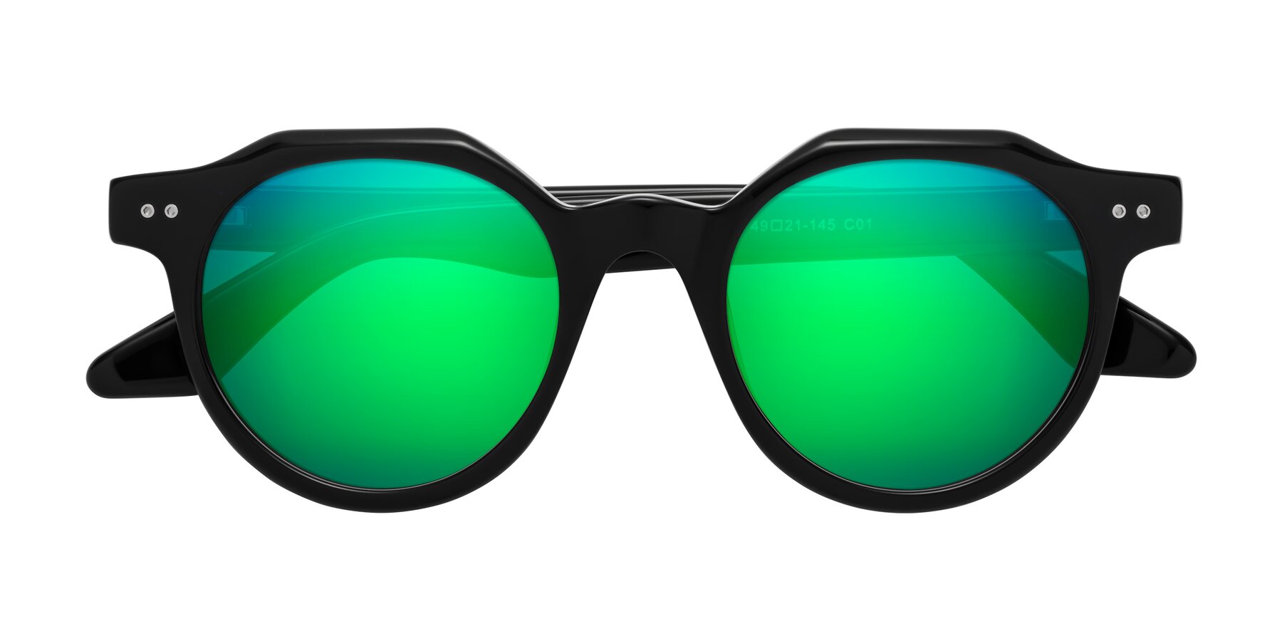 Folded Front of Jeans in Black with Green Mirrored Lenses