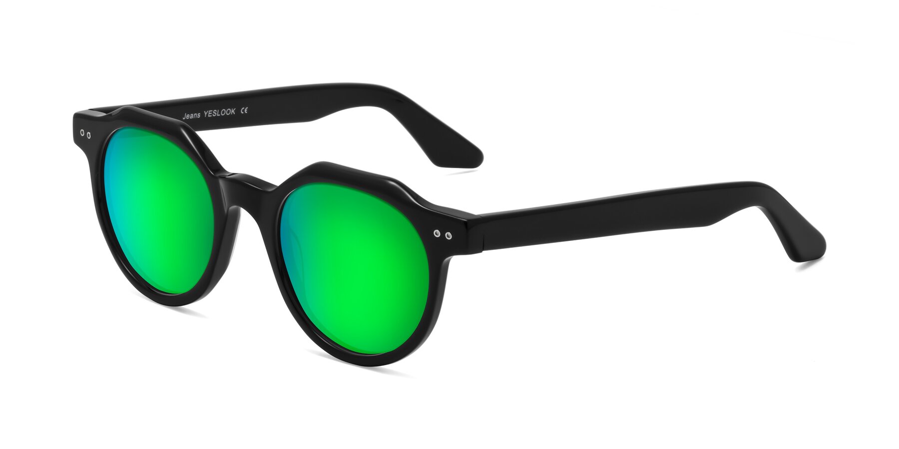 Angle of Jeans in Black with Green Mirrored Lenses