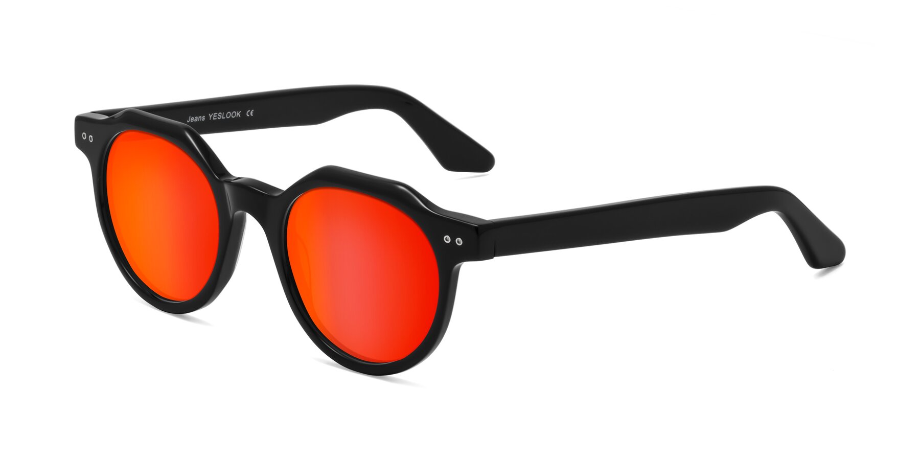 Angle of Jeans in Black with Red Gold Mirrored Lenses