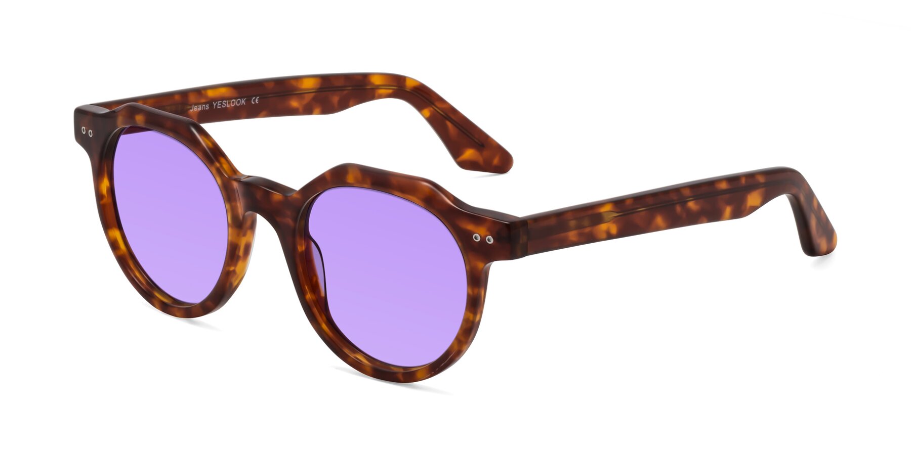 Angle of Jeans in Tortoise with Medium Purple Tinted Lenses