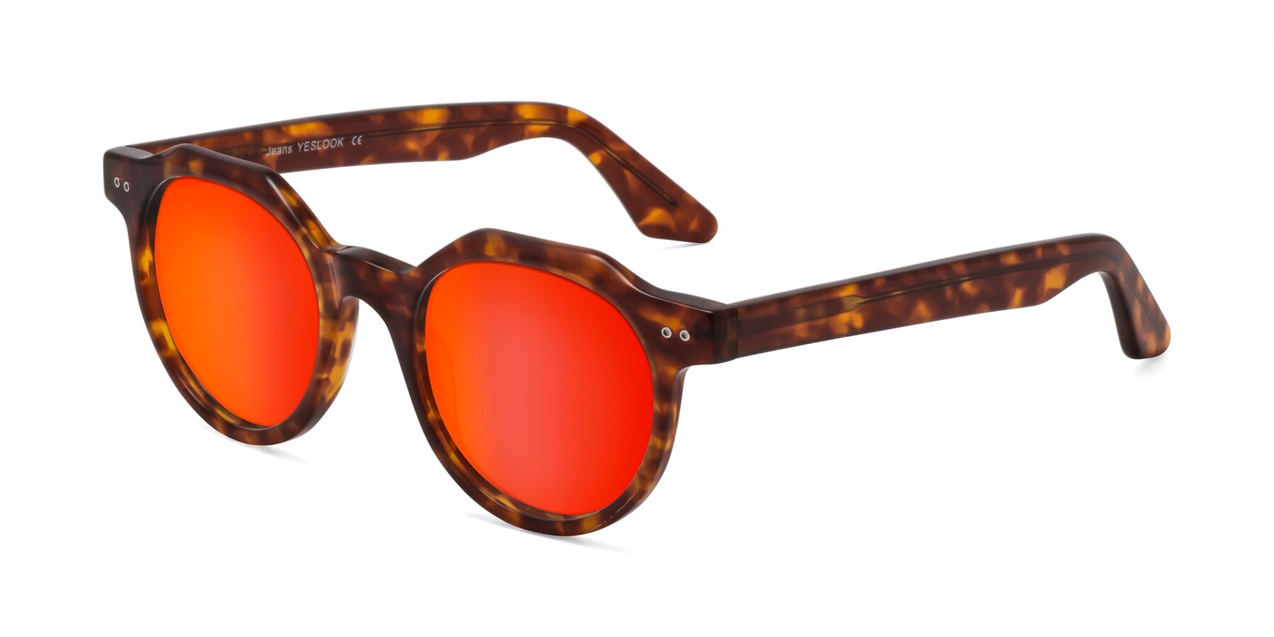 Angle of Jeans in Tortoise with Red Gold Mirrored Lenses