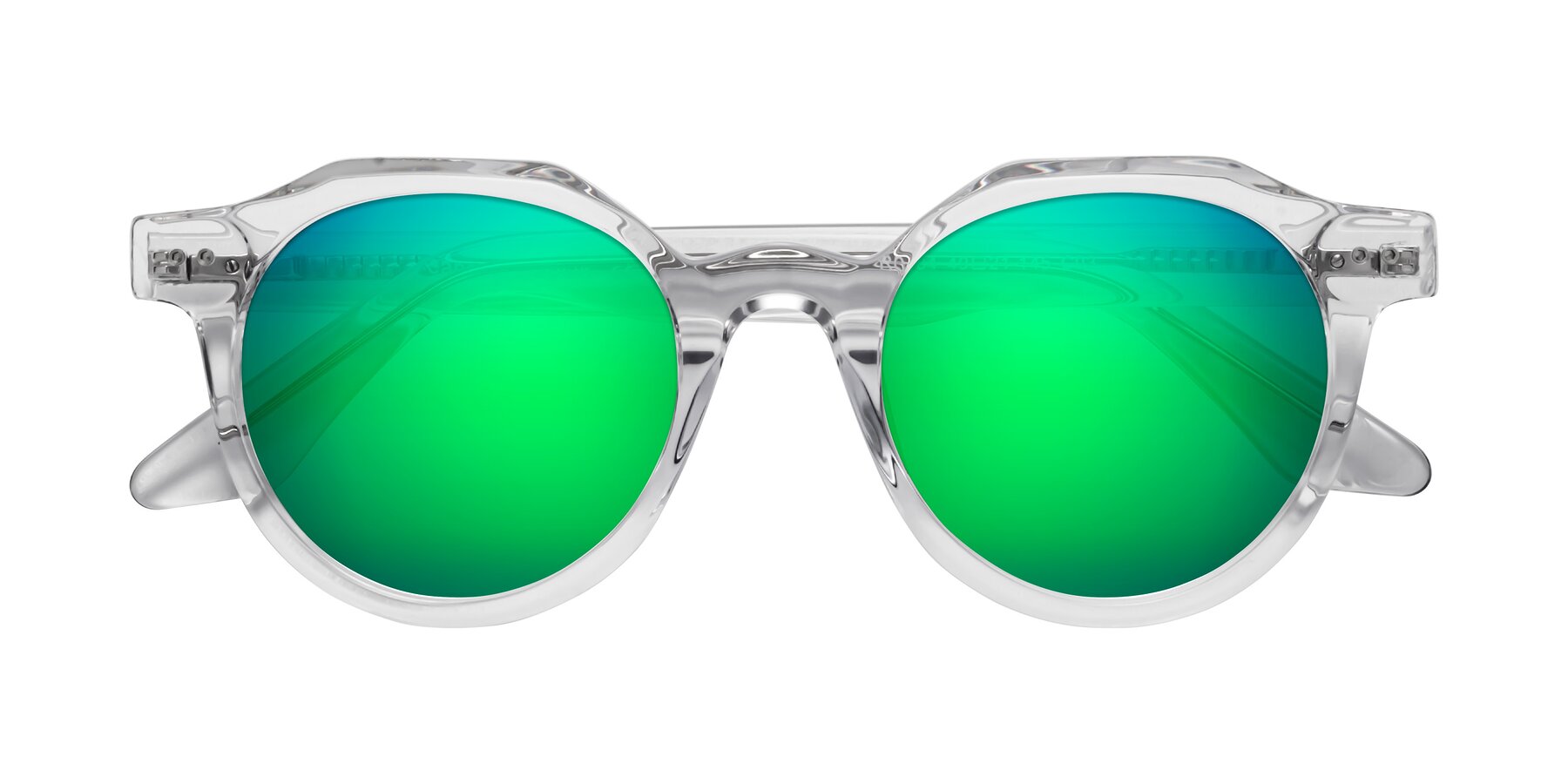 Folded Front of Jeans in Clear with Green Mirrored Lenses