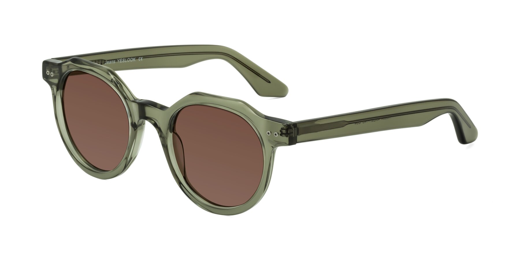 Angle of Jeans in Grayish Green with Brown Tinted Lenses