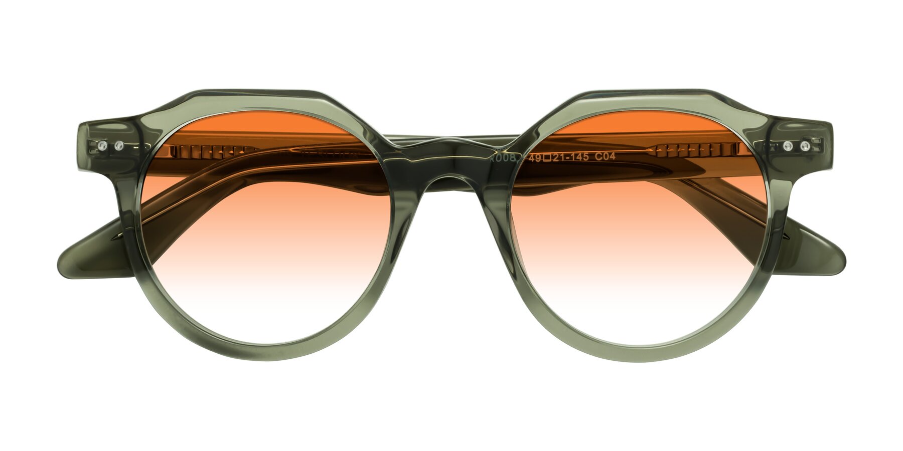 Folded Front of Jeans in Grayish Green with Orange Gradient Lenses