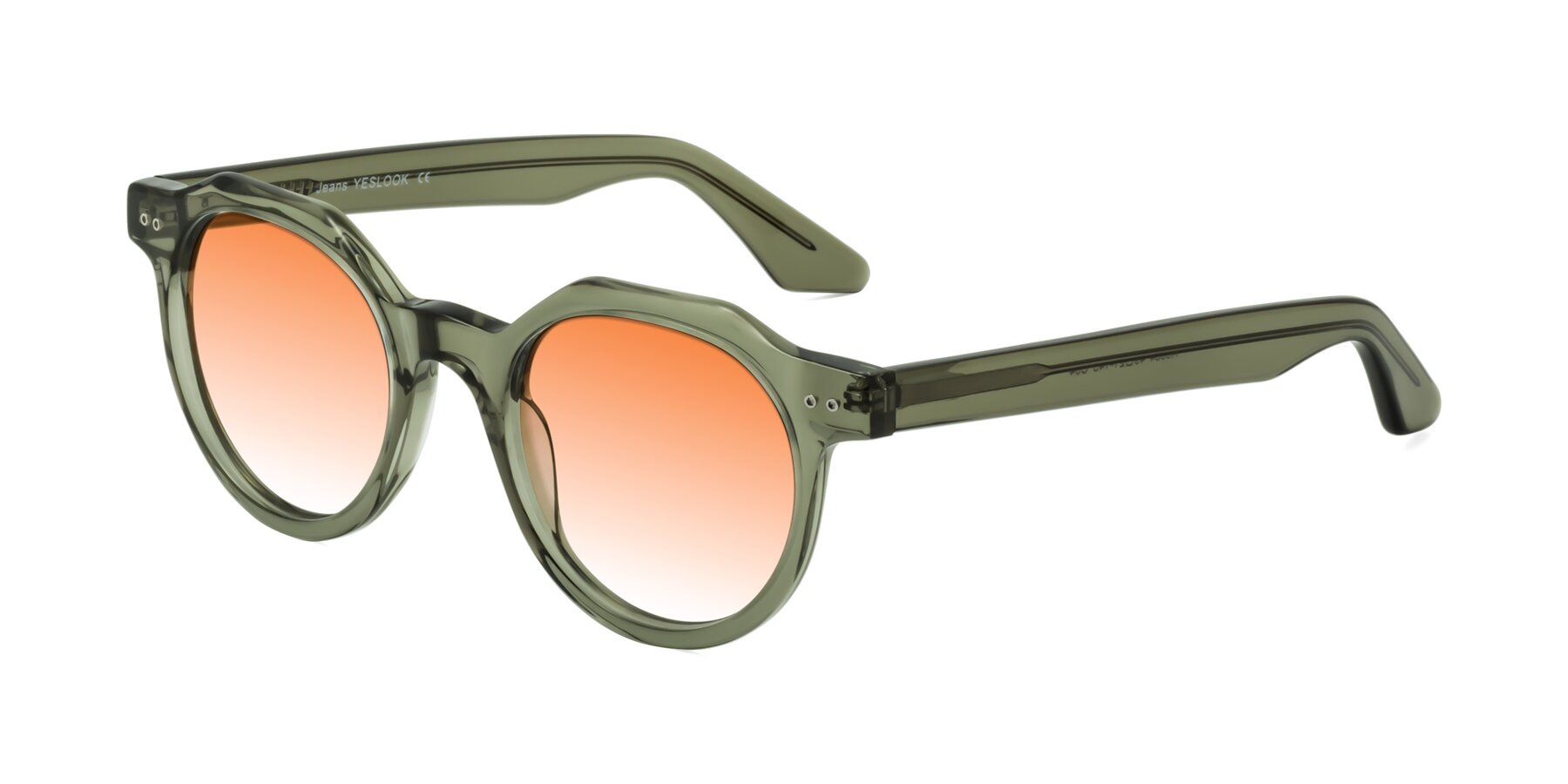 Angle of Jeans in Grayish Green with Orange Gradient Lenses
