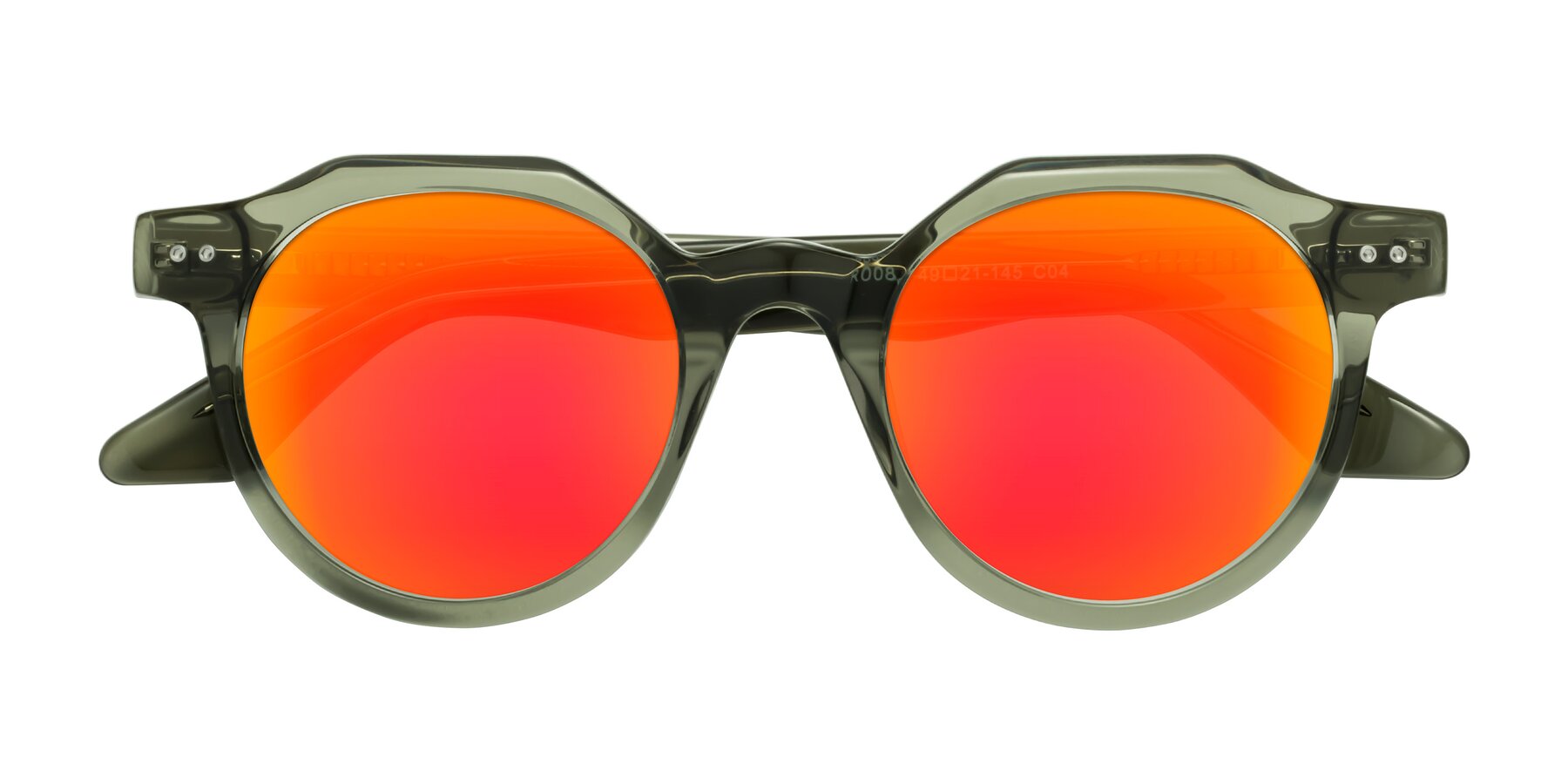 Folded Front of Jeans in Grayish Green with Red Gold Mirrored Lenses
