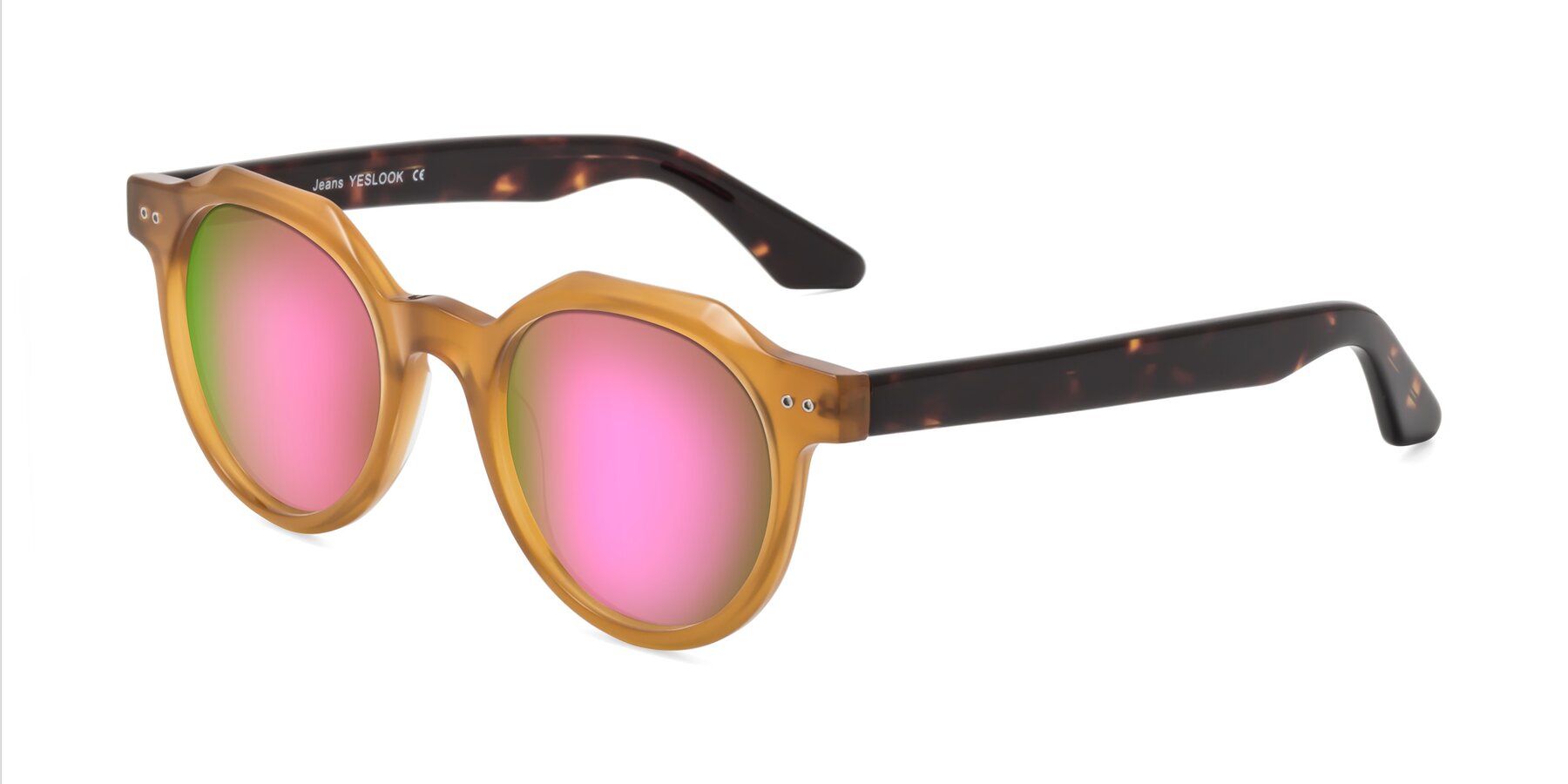 Angle of Jeans in Honey-Tortoise with Pink Mirrored Lenses