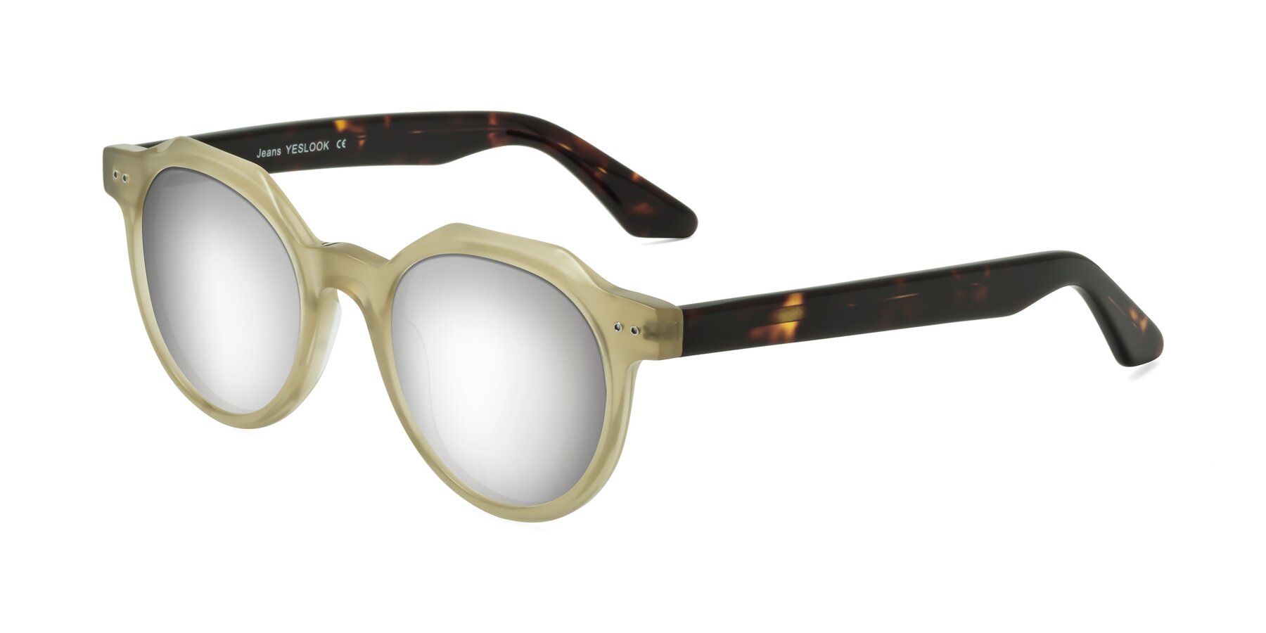 Angle of Jeans in Olive/Tortoise with Silver Mirrored Lenses