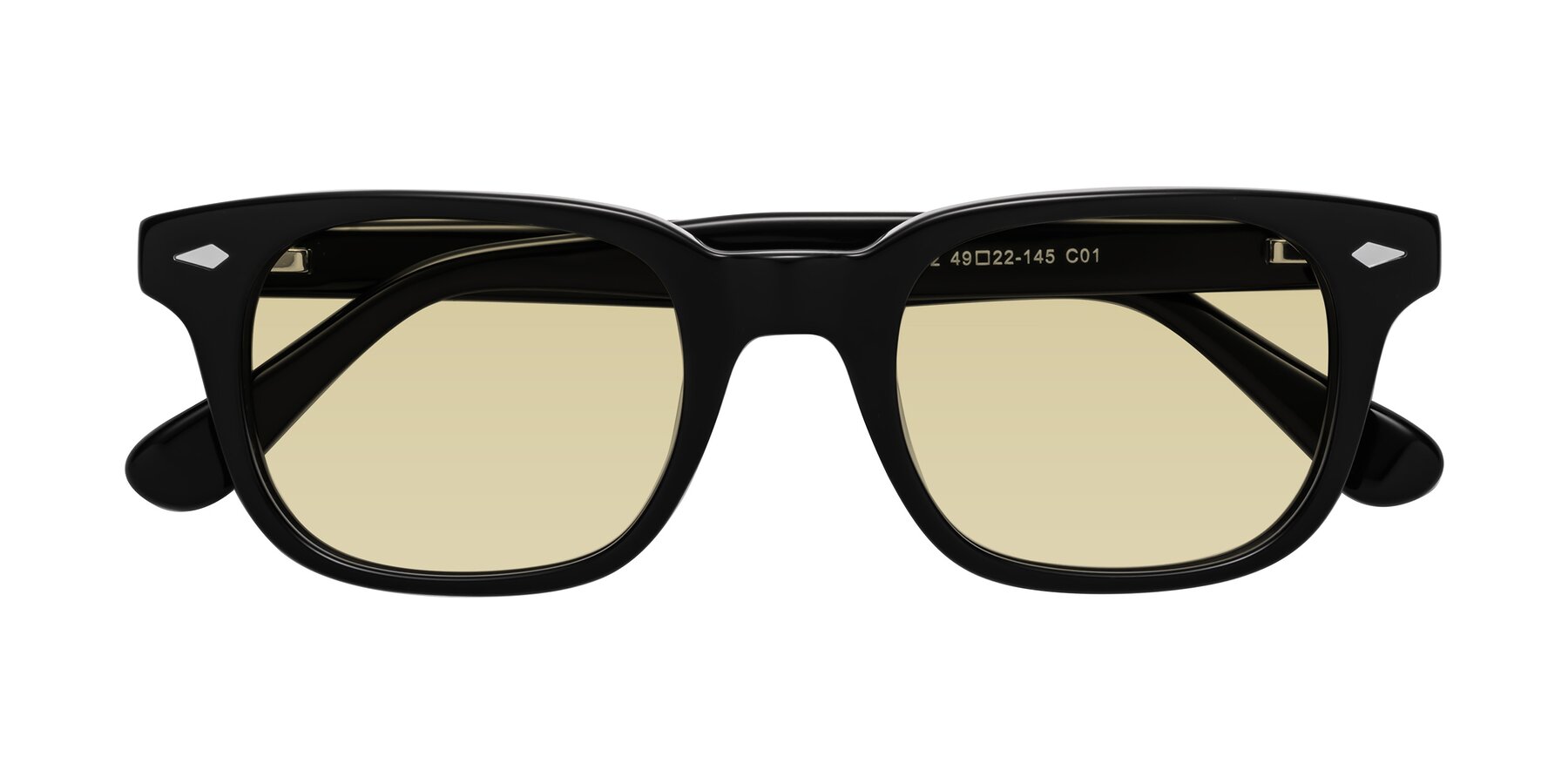 Folded Front of Raemo in Black with Light Champagne Tinted Lenses