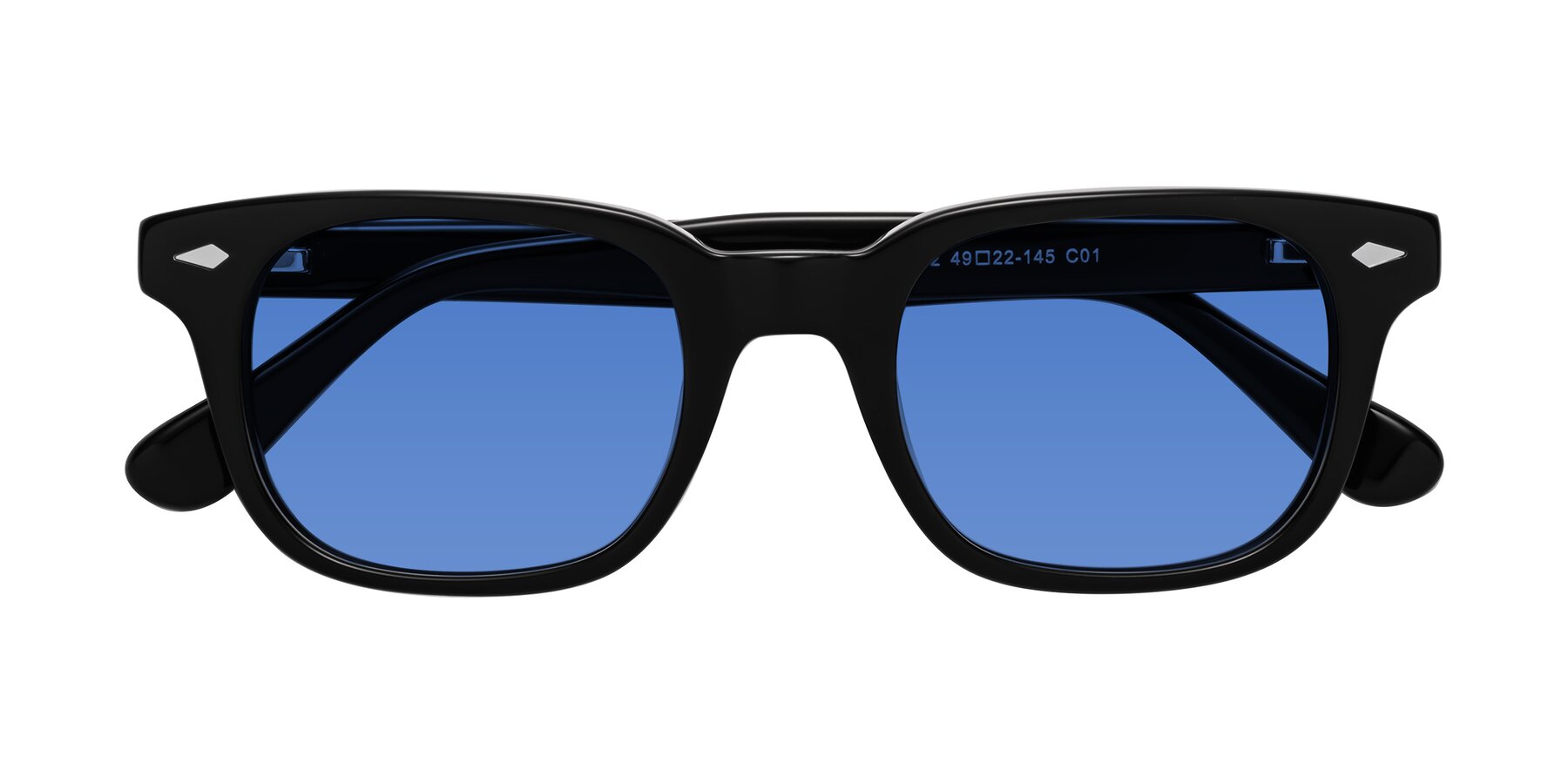 Folded Front of Raemo in Black with Blue Tinted Lenses