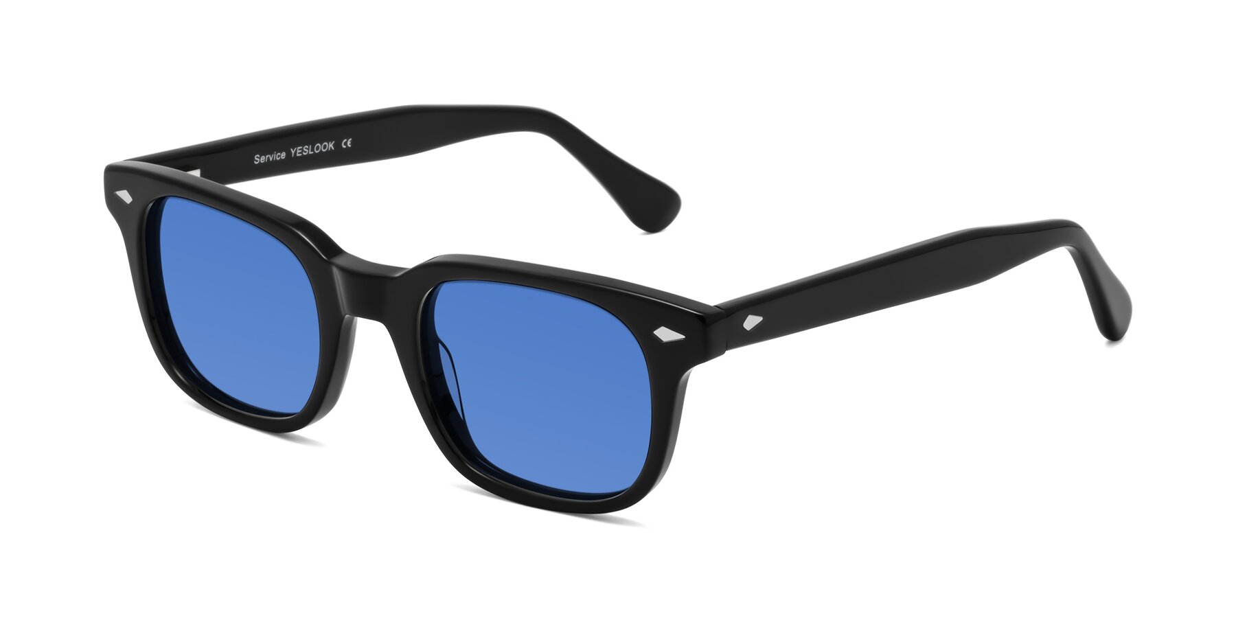 Angle of Raemo in Black with Blue Tinted Lenses